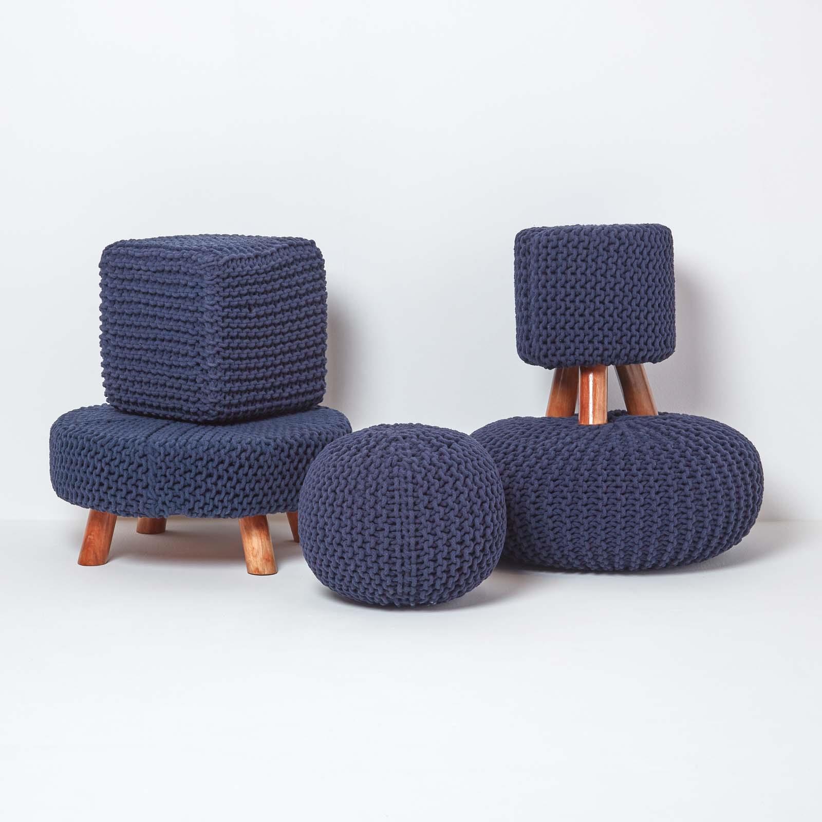 Large Round Cotton Knitted Pouffes Footstools Red, Yellow, Black, Grey, Natural - Picture 65 of 108