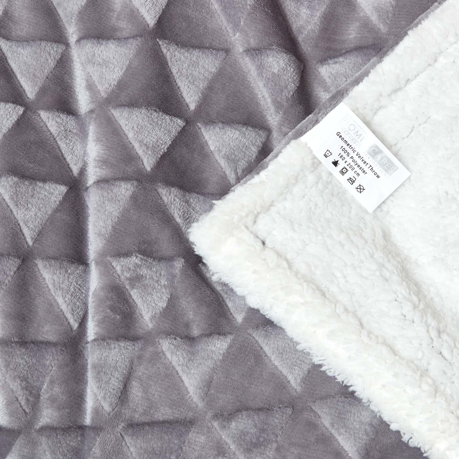 Velvet Throw Over Sofa Bedspread Geometric Triangle Soft Bed Protector Cover - Picture 41 of 74
