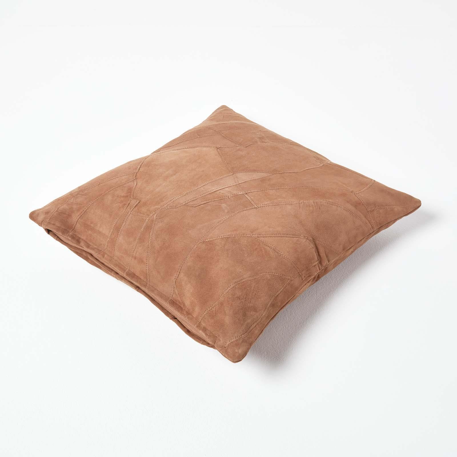 Suede Leather Cushion with Feather Filling Sofa Cushion with Patchwork