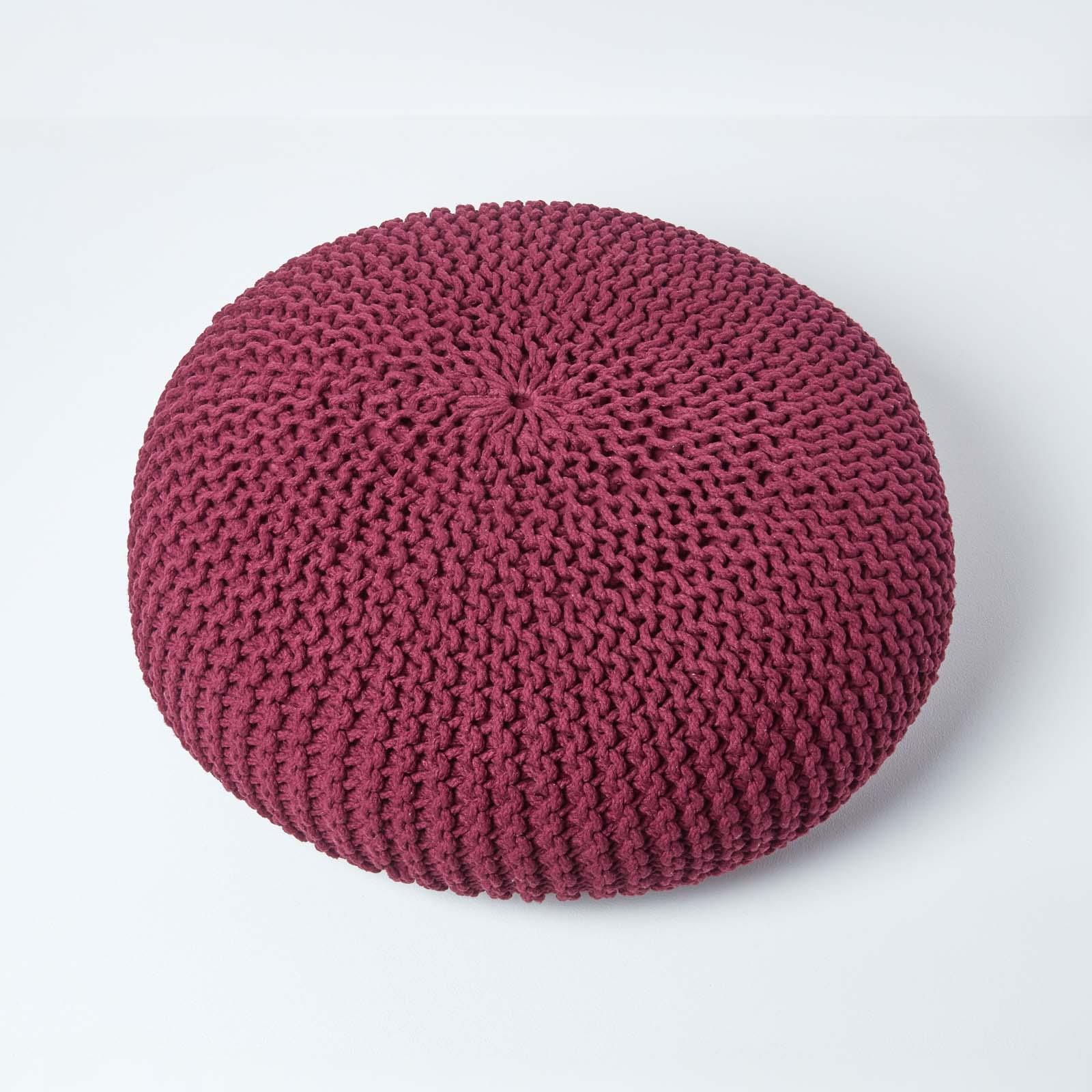 Large Round Cotton Knitted Pouffes Footstools Red, Yellow, Black, Grey, Natural - Picture 87 of 108
