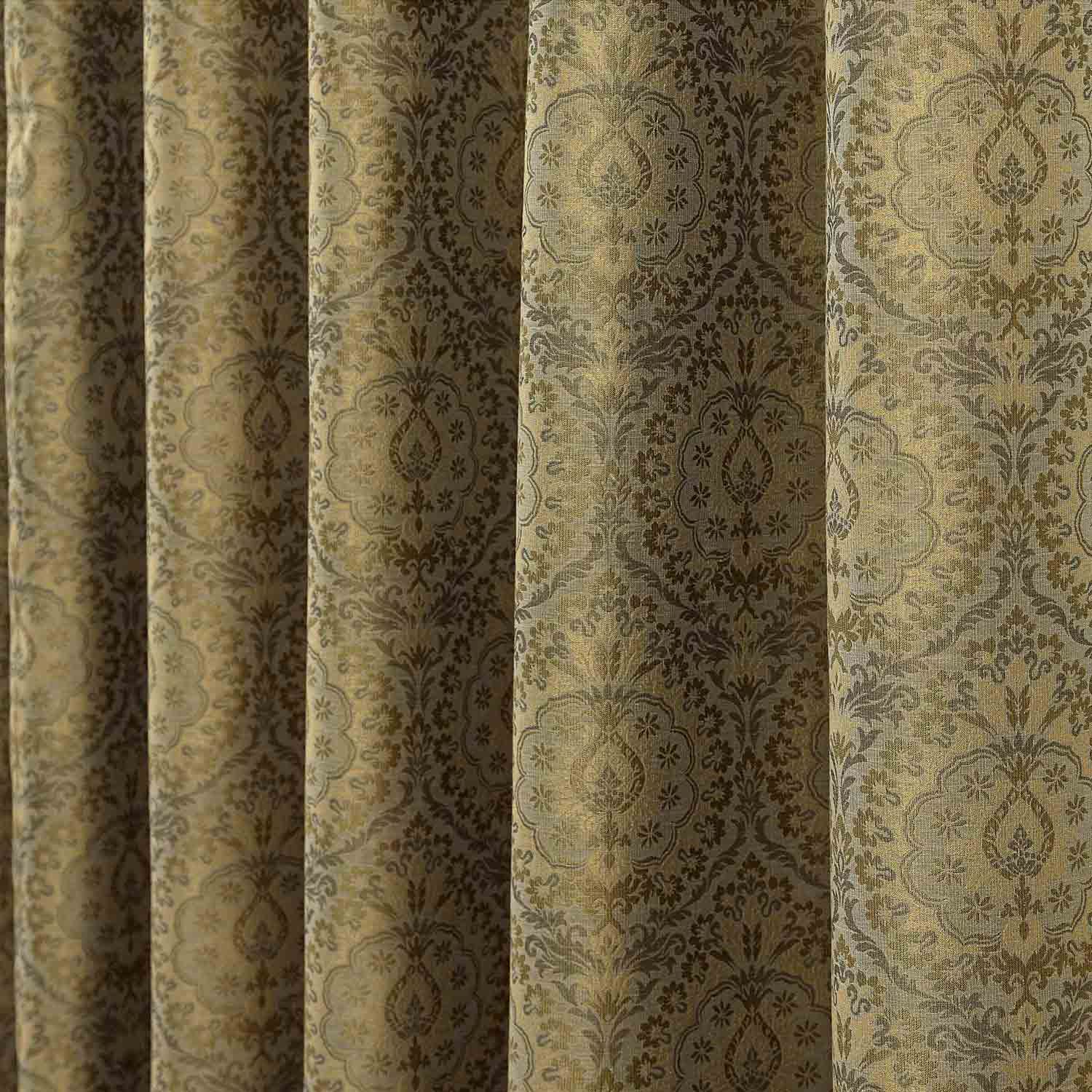 Floral Pencil Pleat Fully Lined Jacquard Damask Curtains Blue Gold