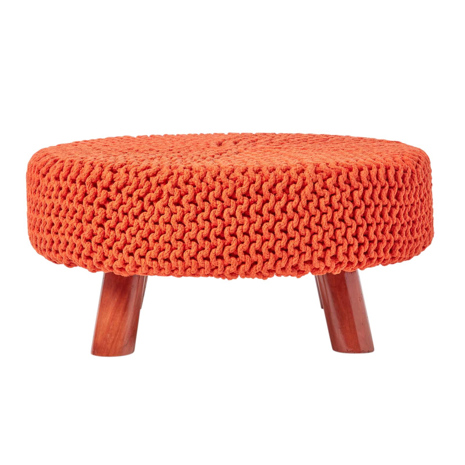 Round Knitted Footstool 100% Cotton Flat Circular with 4 Support Wooden Legs - Picture 56 of 108