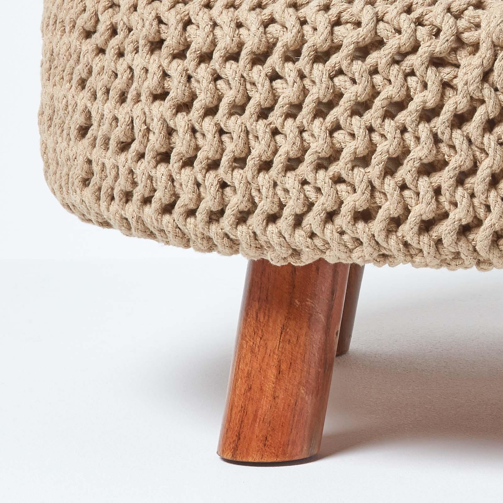 Round Knitted Footstool 100% Cotton Flat Circular with 4 Support Wooden Legs - Picture 35 of 108