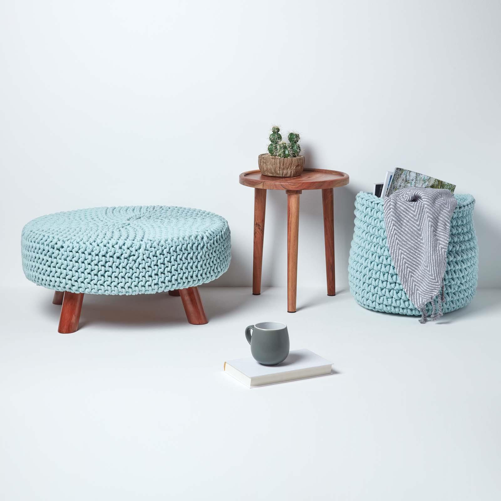 Round Knitted Footstool 100% Cotton Flat Circular with 4 Support Wooden Legs - Picture 67 of 108