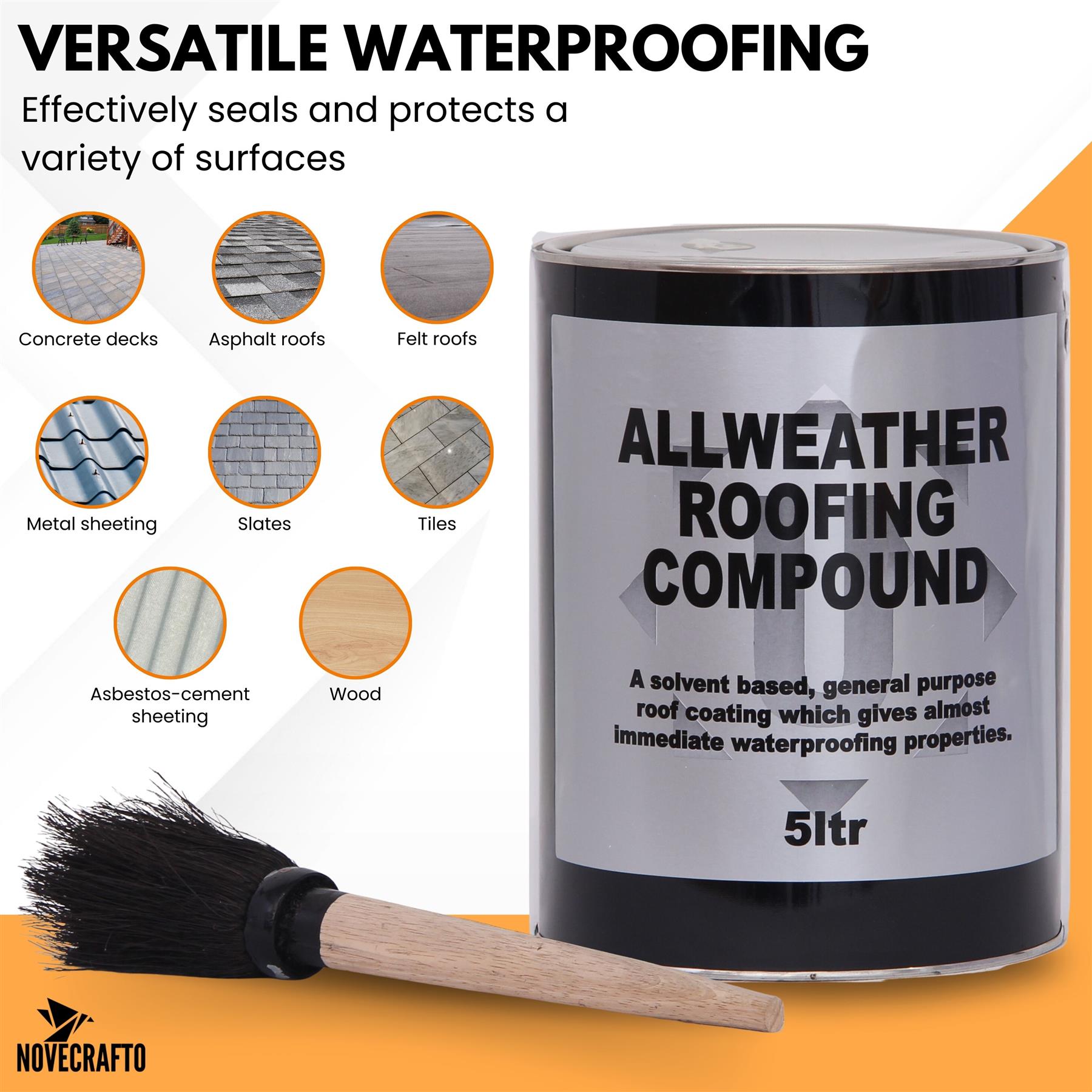 Black Bitumen Paint & Flat Roof Waterproofing Compound 5L with Brush Included - Picture 15 of 19