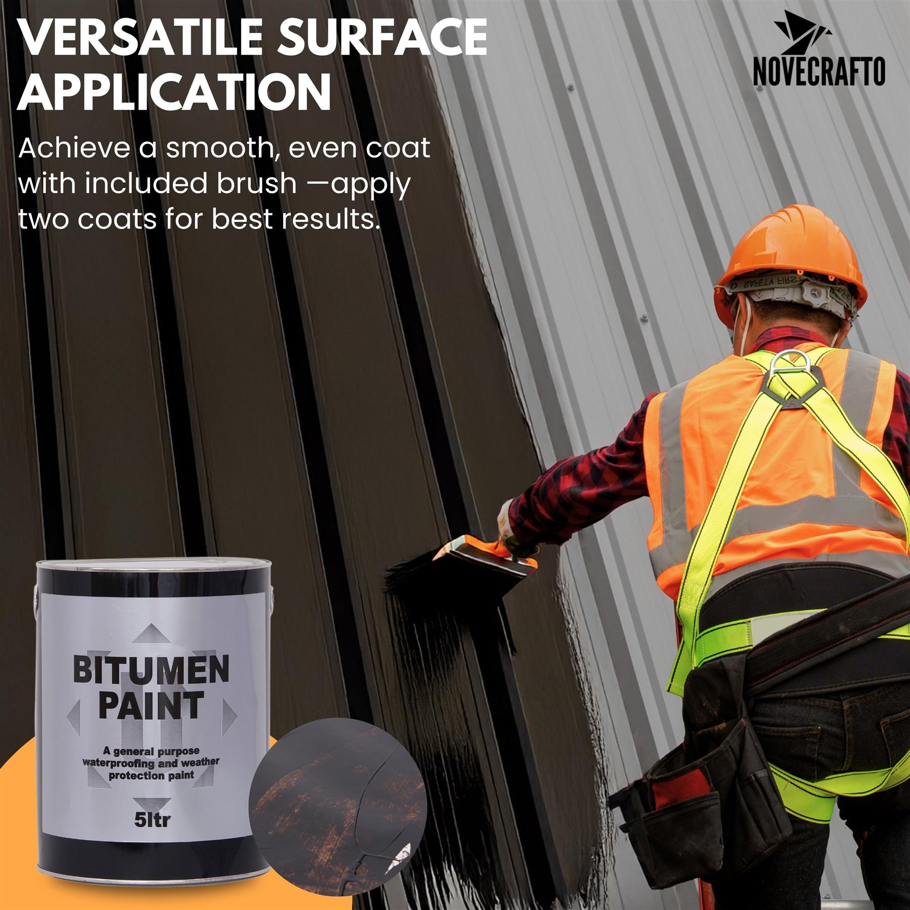 Black Bitumen Paint & Flat Roof Waterproofing Compound 5L with Brush Included - Picture 8 of 19