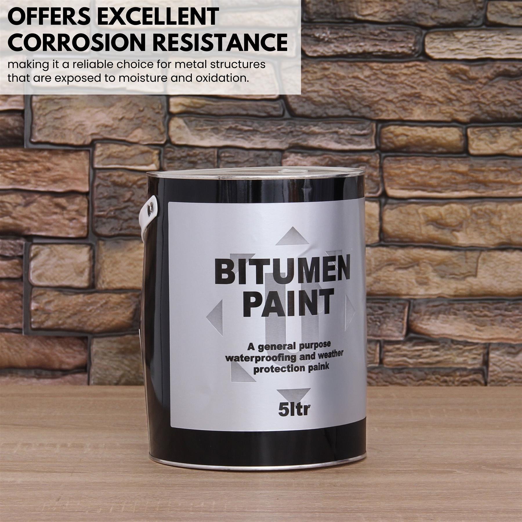 Black Bitumen Paint & Flat Roof Waterproofing Compound 5L with Brush Included - Picture 9 of 19