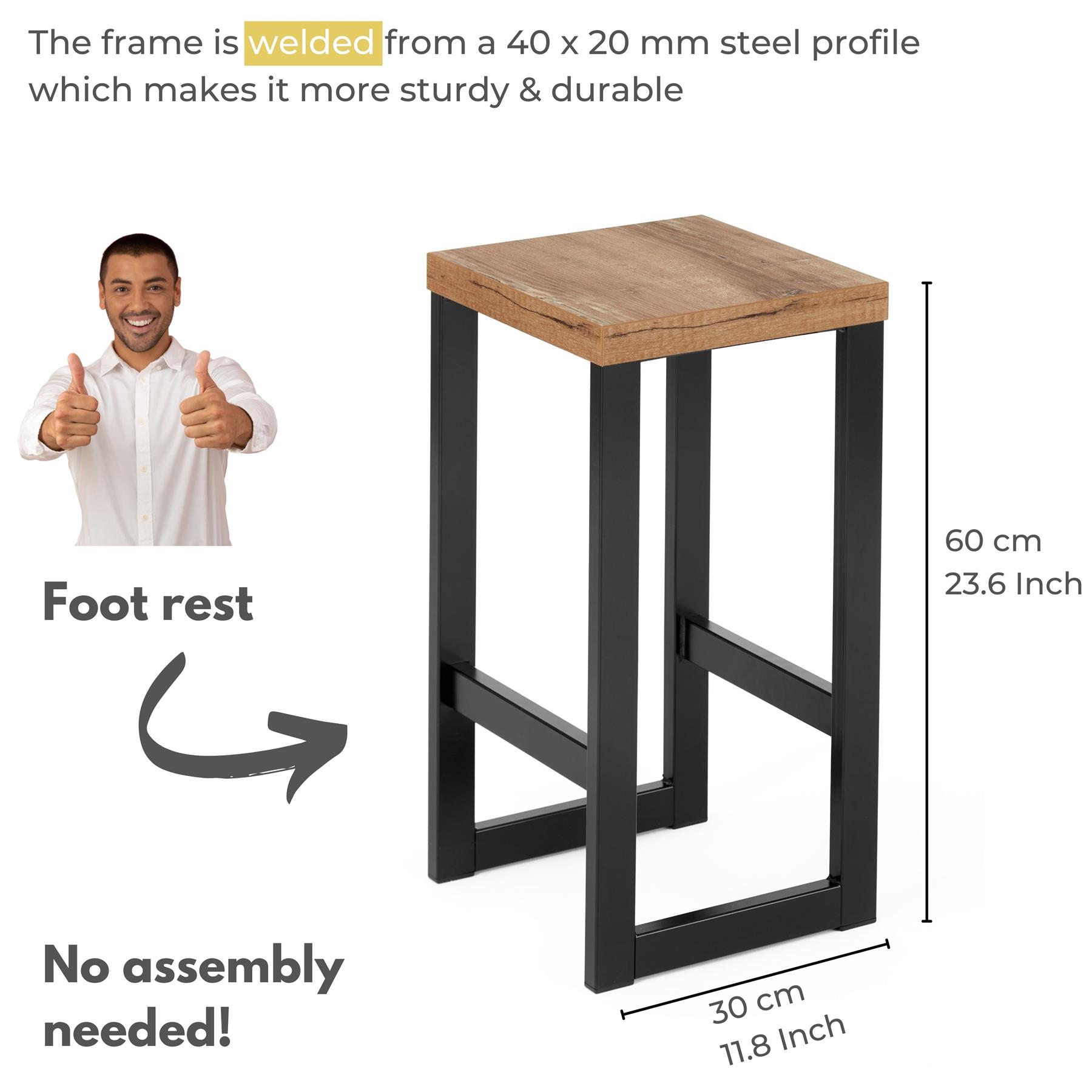 Kitchen Breakfast Bar Stools with Footrest Wooden for Living Room Black Metal - Picture 4 of 17