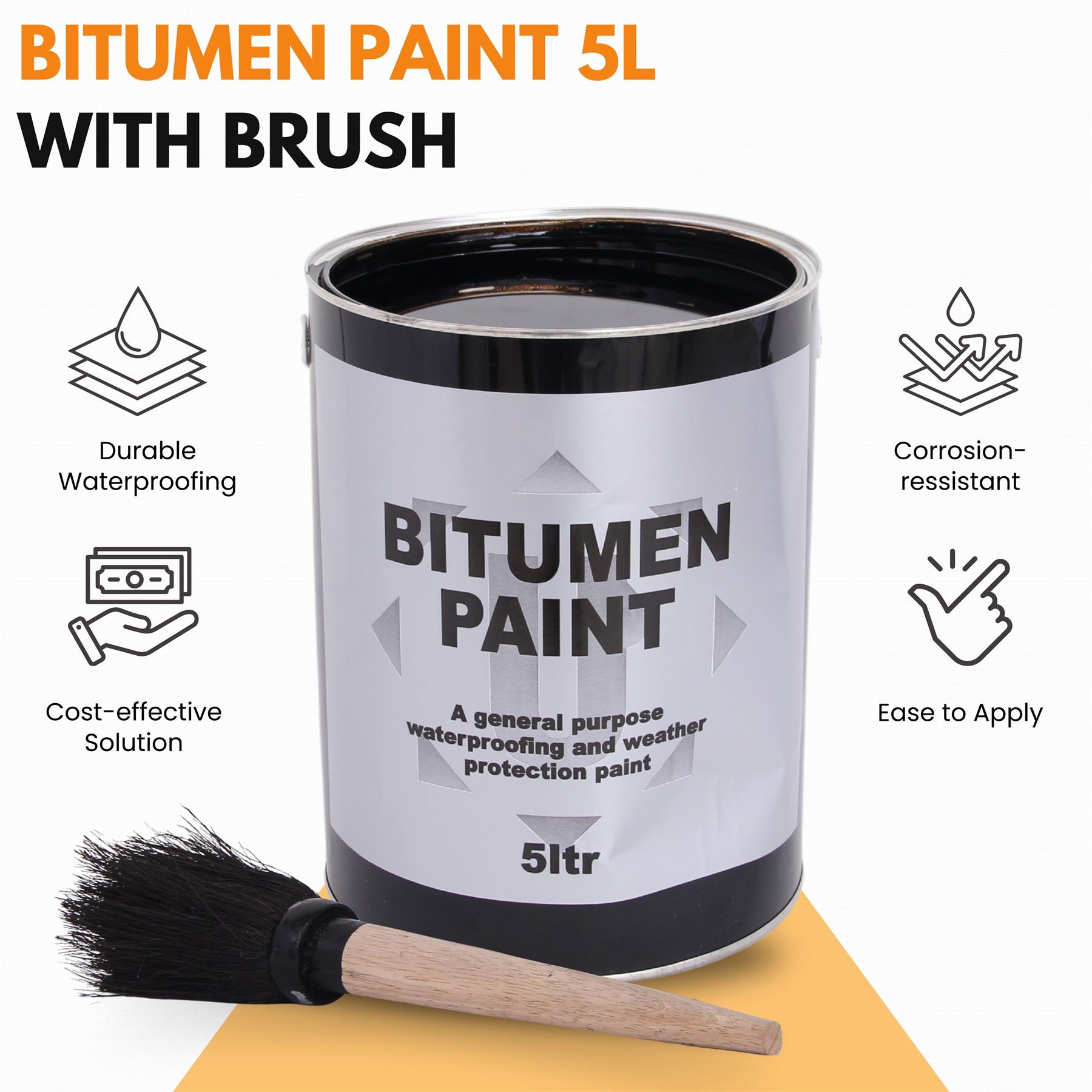 Black Bitumen Paint & Flat Roof Waterproofing Compound 5L with Brush Included - Picture 3 of 19