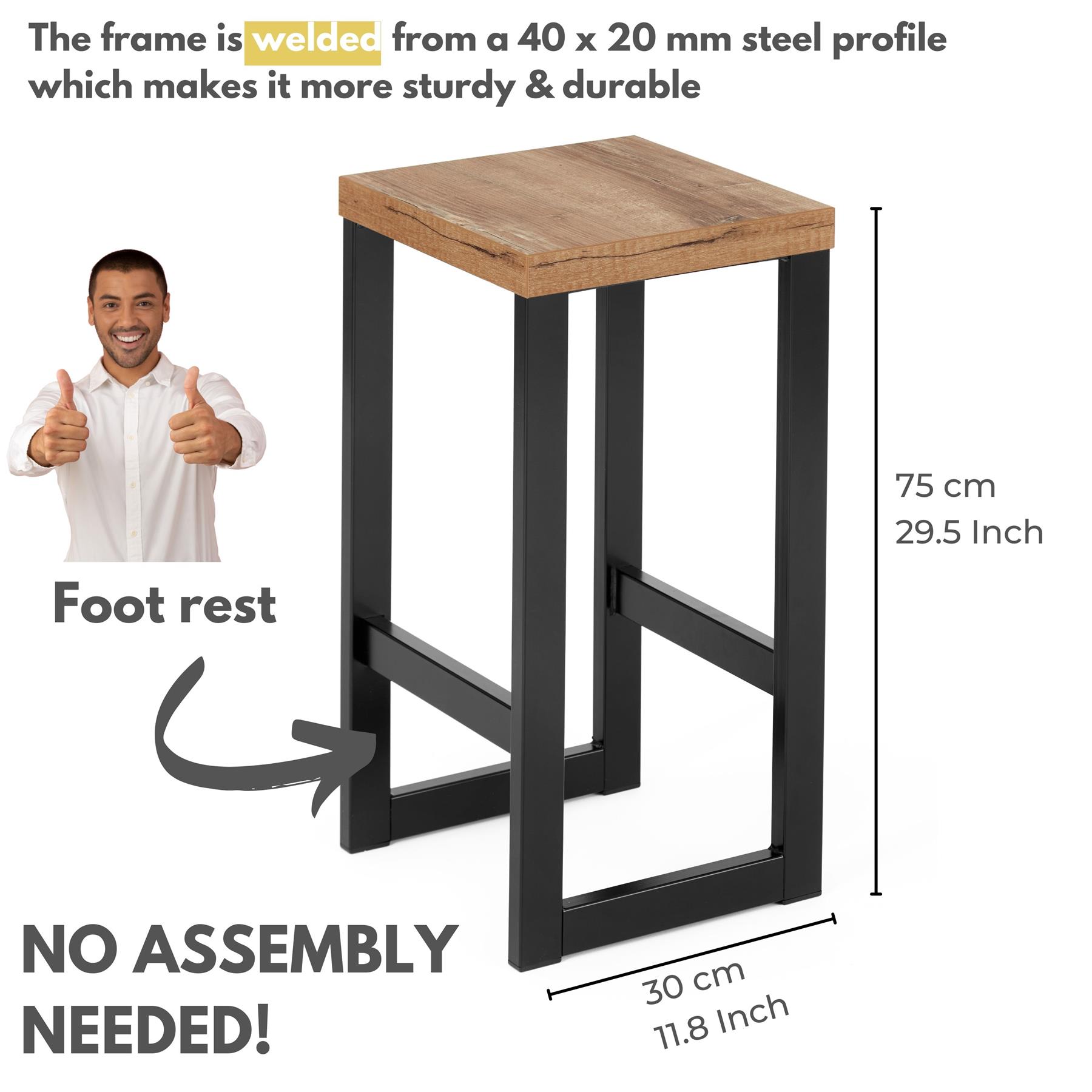 Kitchen Breakfast Bar Stools with Footrest Wooden for Living Room Black Metal - Picture 12 of 17