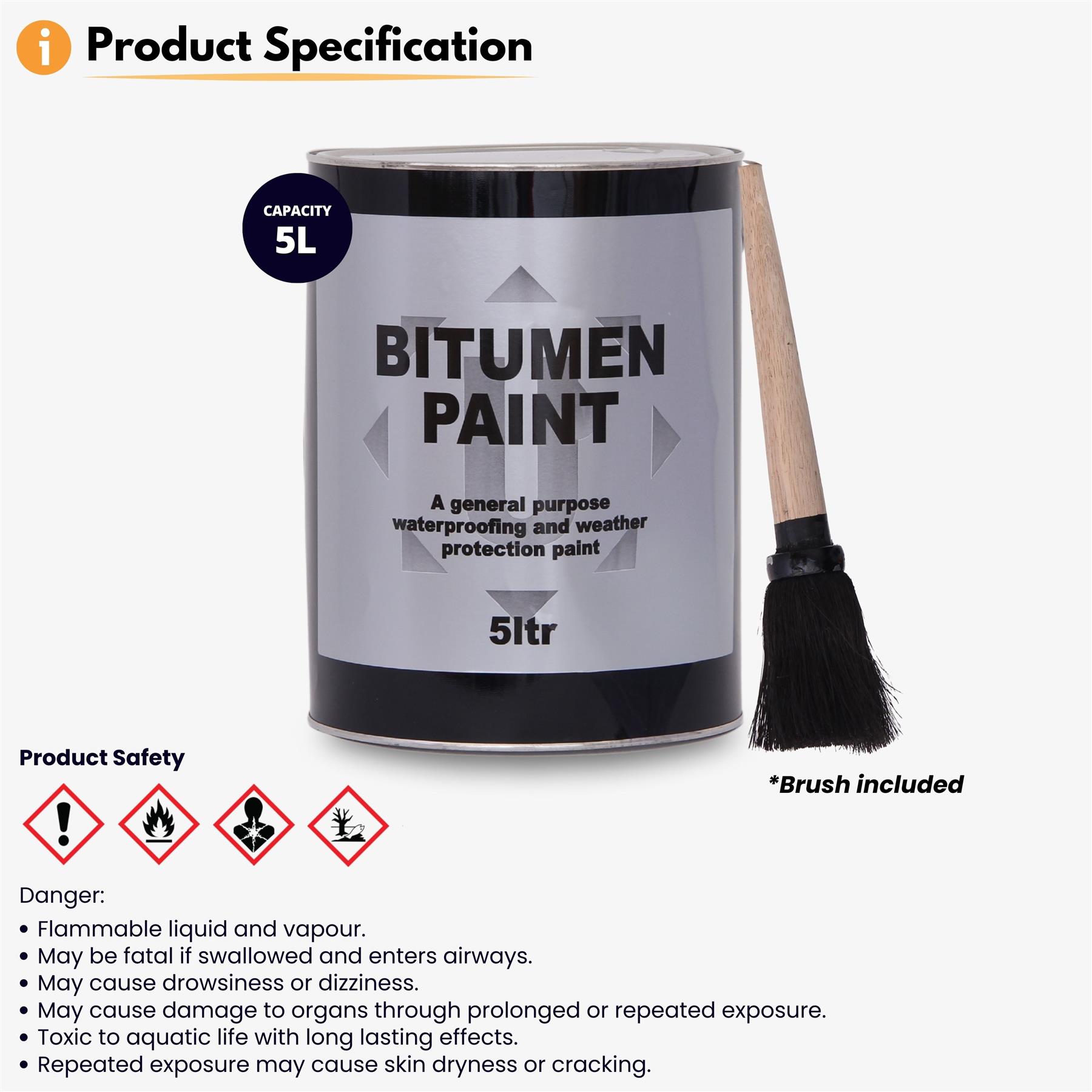 Black Bitumen Paint & Flat Roof Waterproofing Compound 5L with Brush Included - Picture 6 of 19