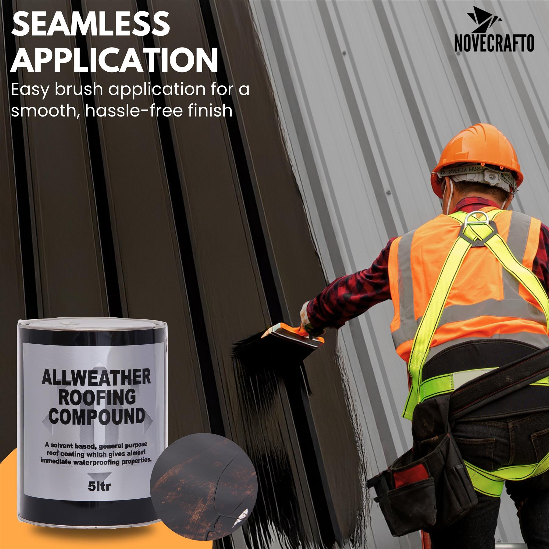 Black Bitumen Paint & Flat Roof Waterproofing Compound 5L with Brush Included - Picture 17 of 19