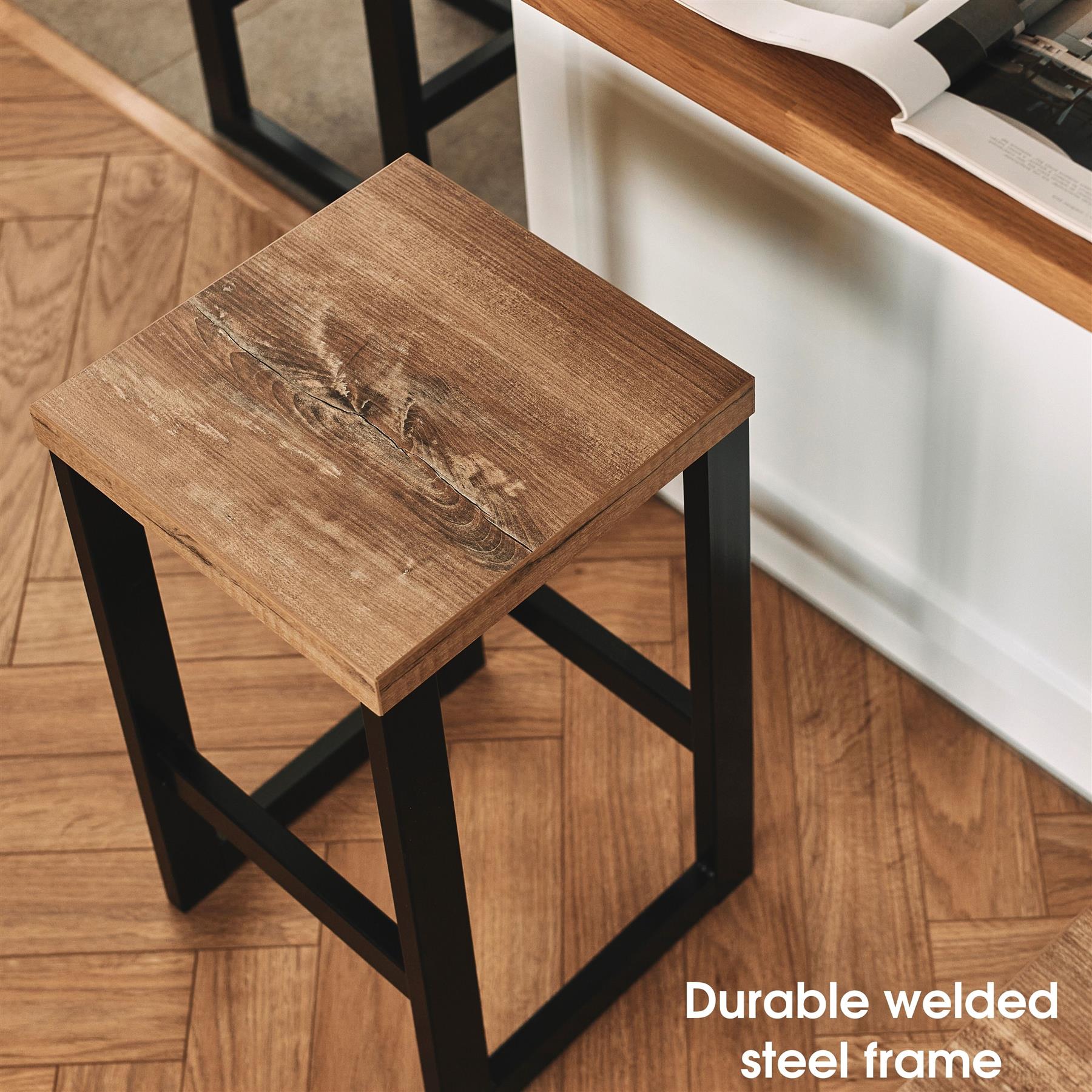 Kitchen Breakfast Bar Stools with Footrest Wooden for Living Room Black Metal - Picture 6 of 17
