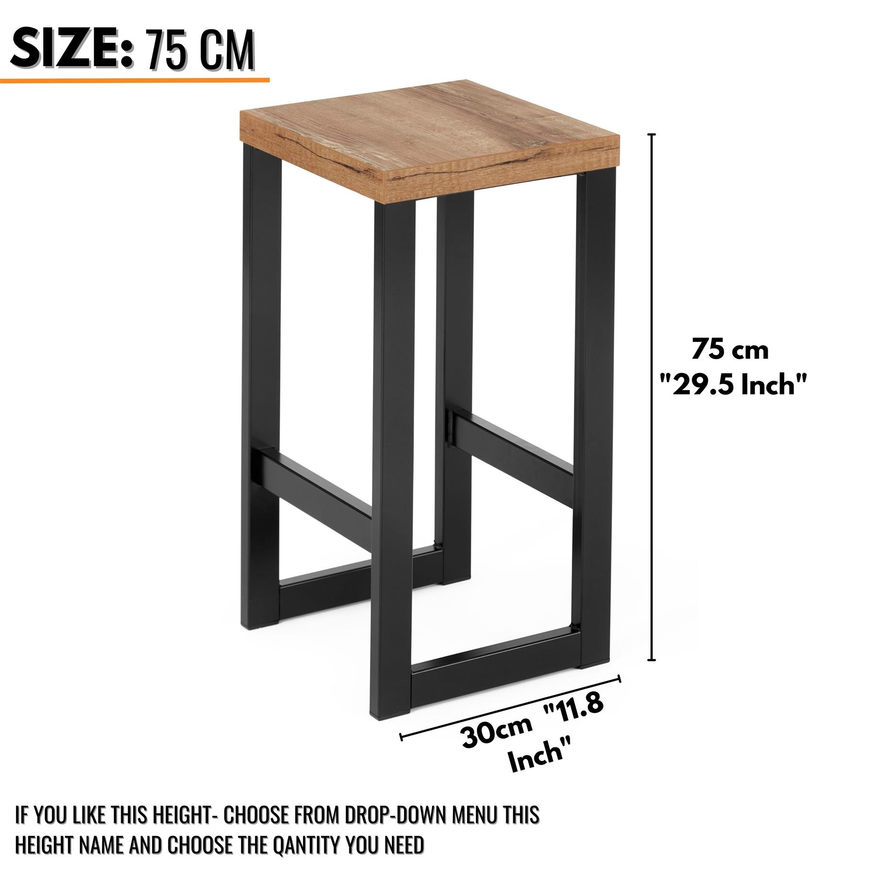 Kitchen Breakfast Bar Stools with Footrest Wooden for Living Room Black Metal - Picture 10 of 17