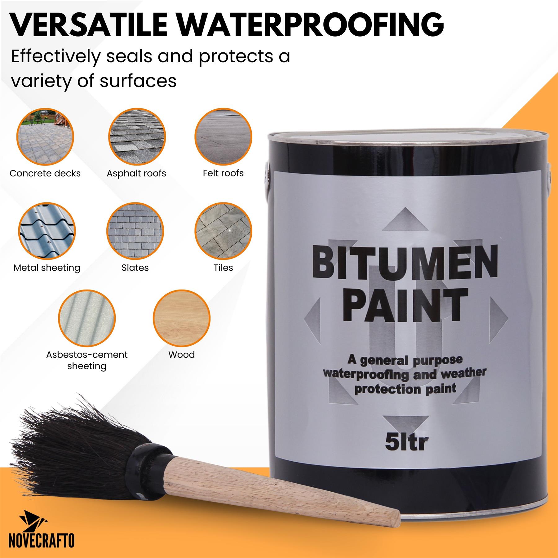 Black Bitumen Paint & Flat Roof Waterproofing Compound 5L with Brush Included - Picture 5 of 19