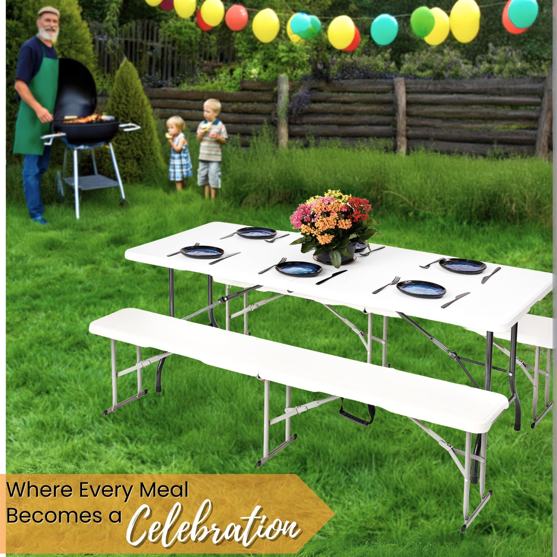 Folding Table Chairs Furniture Durable Portable Dining Outdoor Garden Picnic Set - Picture 57 of 214