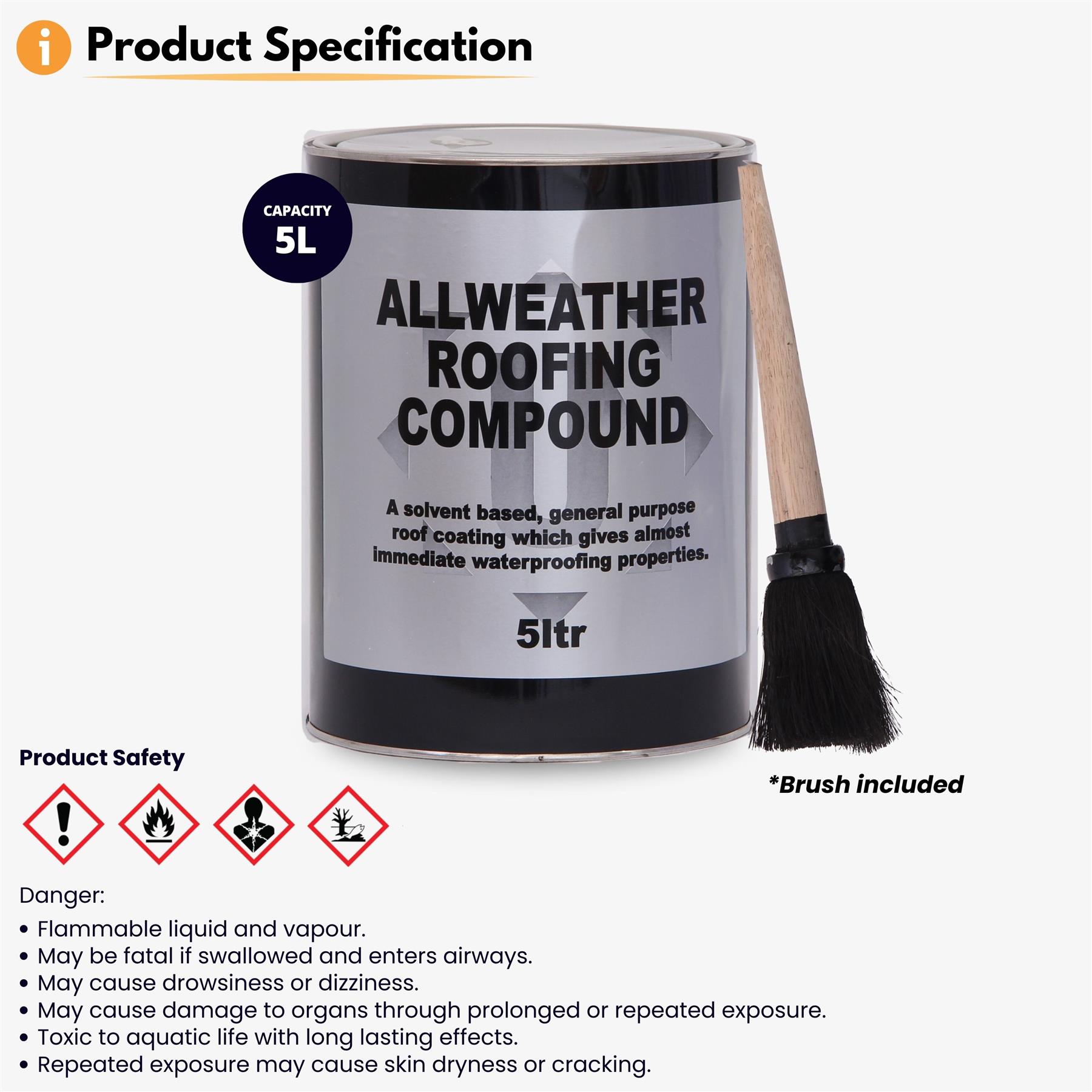 Black Bitumen Paint & Flat Roof Waterproofing Compound 5L with Brush Included - Picture 13 of 19