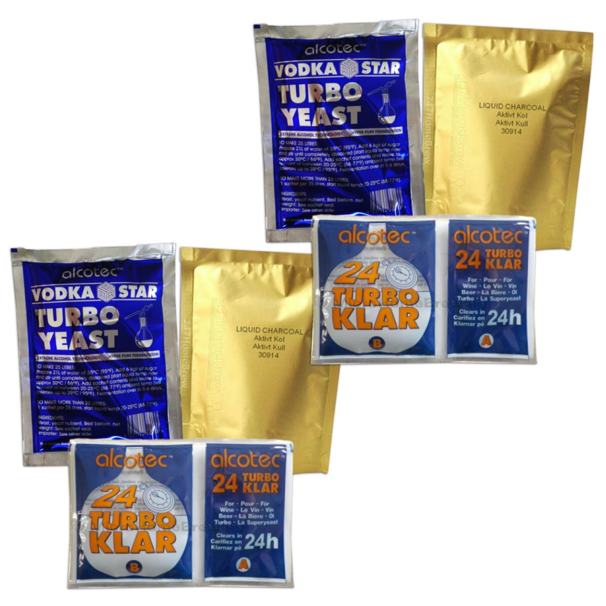 Alcotec Vodka Star Turbo Yeast, TurboKlar, Liquid Carbon Set