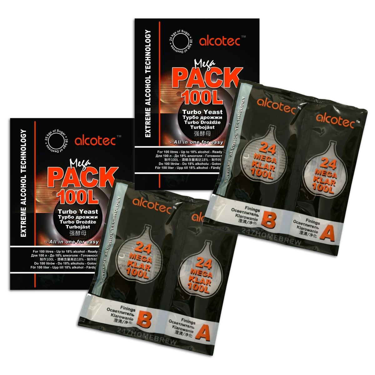 Alcotec Mega Pack 100L Turbo Yeast AND MegaKlar 100L 24hr Finings for 100L
