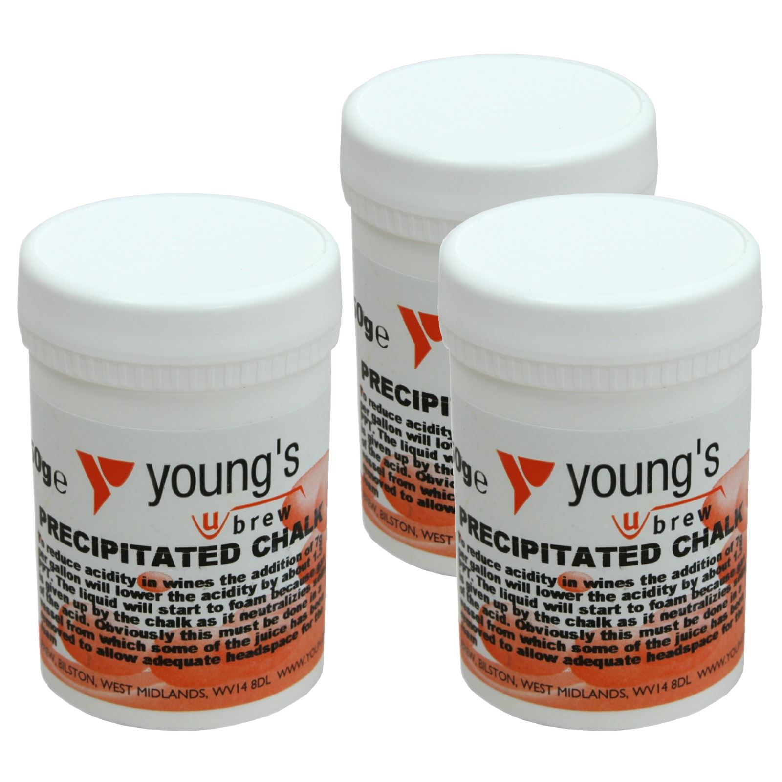3x Precipitated Chalk 50g Youngs Home brew Beer & Wine Making