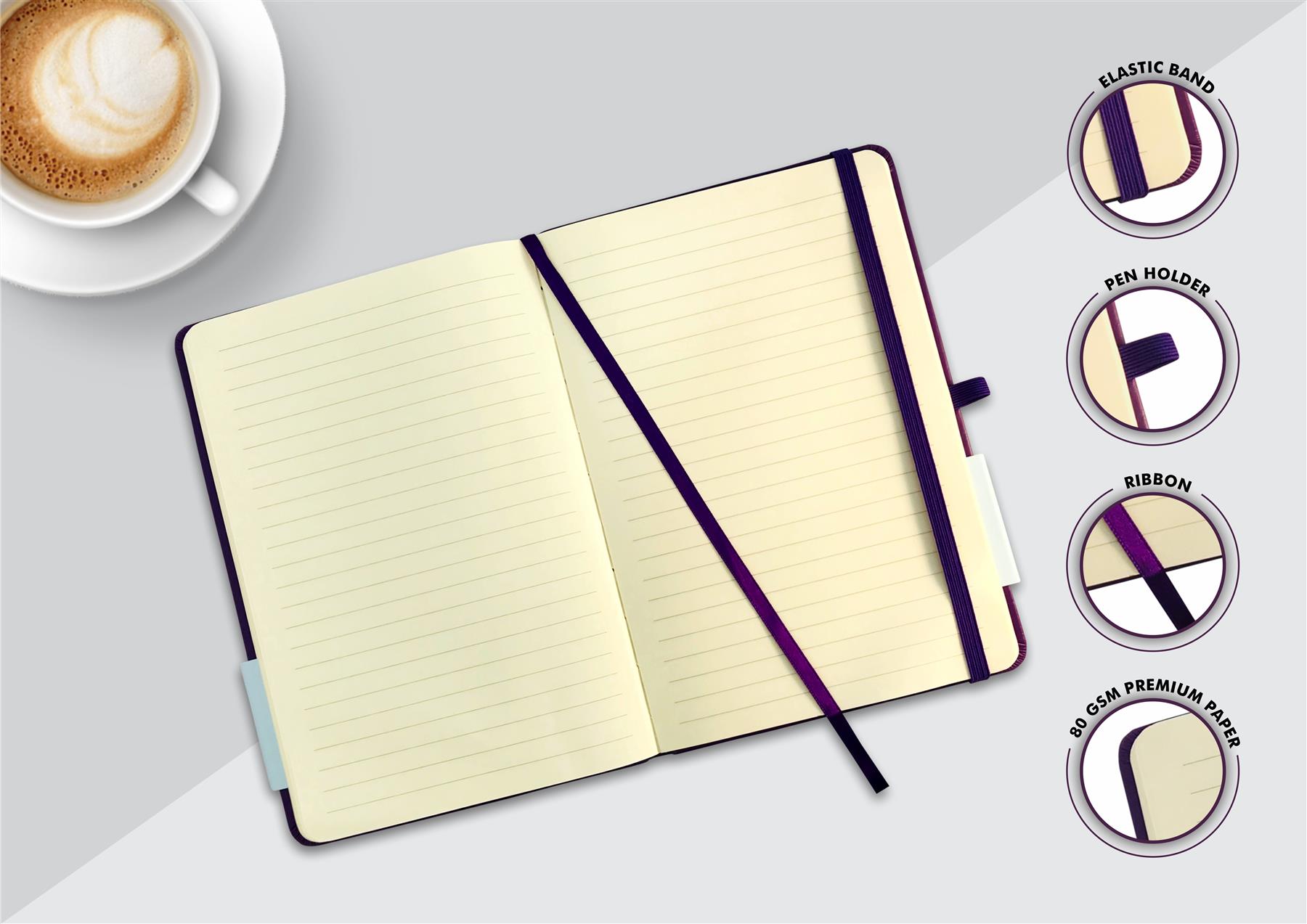 A5 Hardback Notebook Ruled Notepad Notes Lined Premium Journal with Pen Holder - Picture 34 of 61