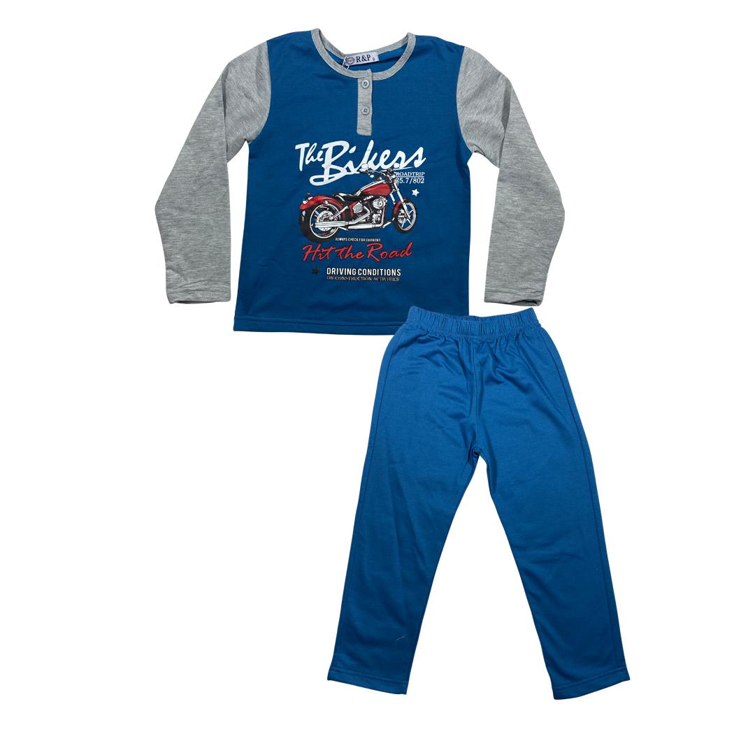 Boys Kids Pyjamas Long Sleeve Top Bottom Set Cotton Bike - Size 3-14 Years - Picture 8 of 10