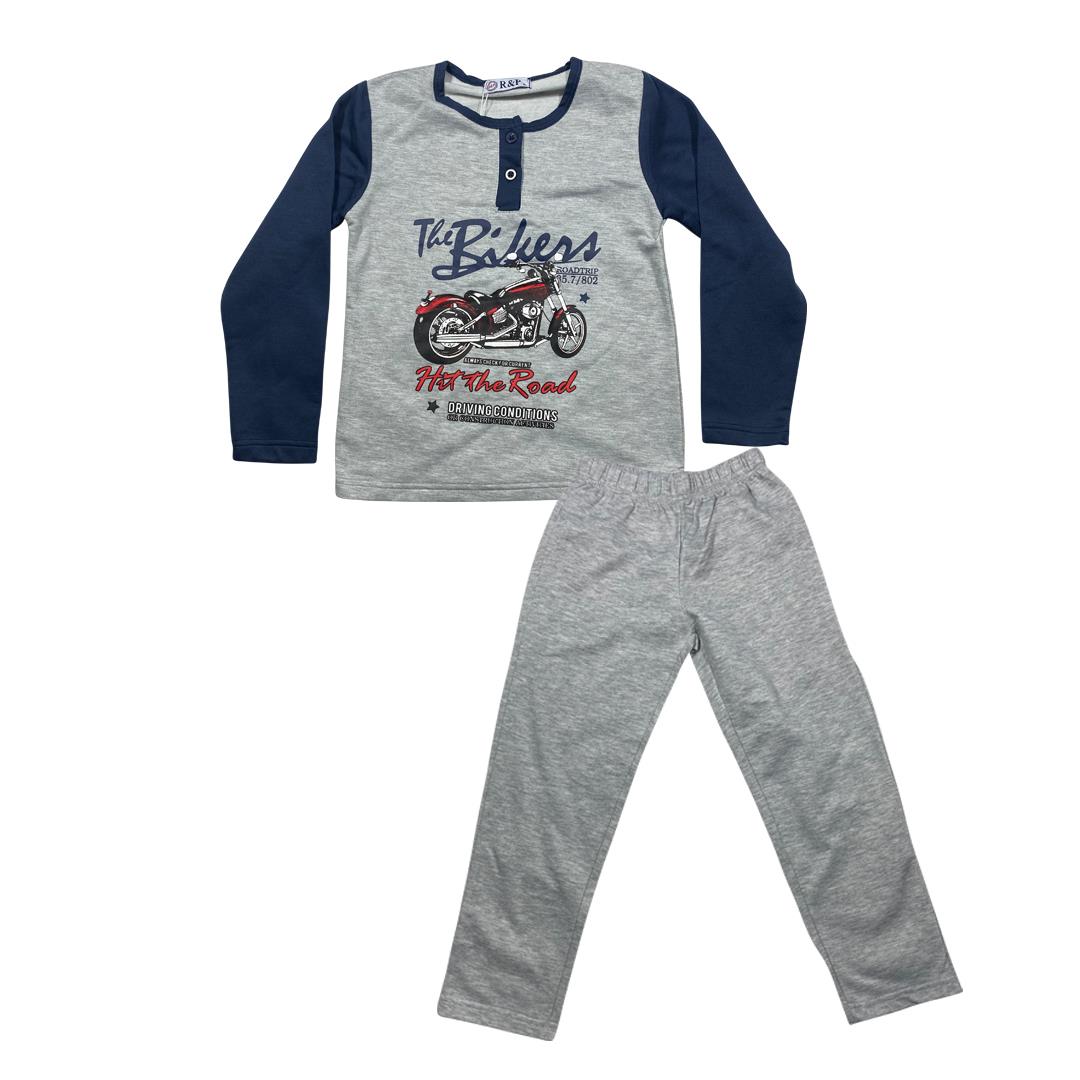 Boys Kids Pyjamas Long Sleeve Top Bottom Set Cotton Bike - Size 3-14 Years - Picture 2 of 10