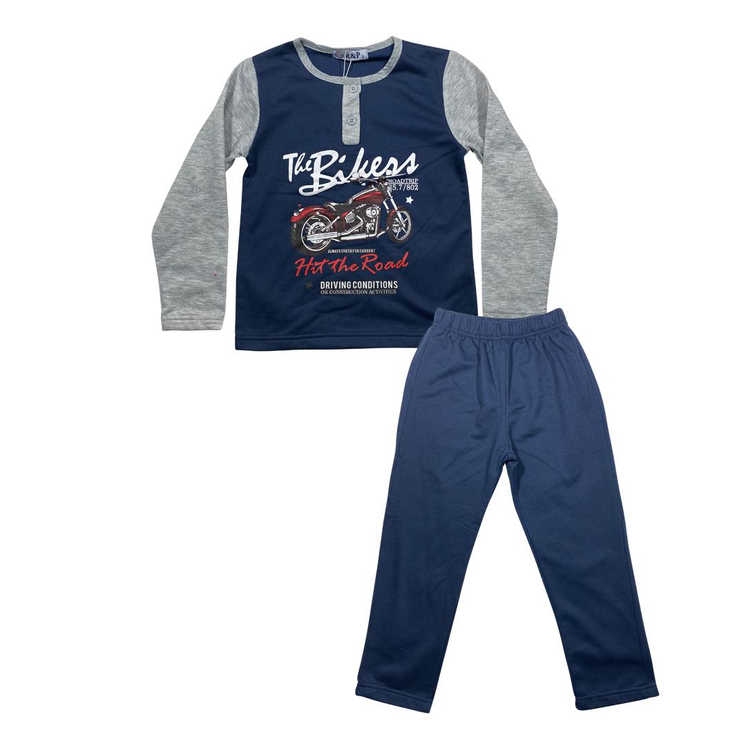 Boys Kids Pyjamas Long Sleeve Top Bottom Set Cotton Bike - Size 3-14 Years - Picture 5 of 10