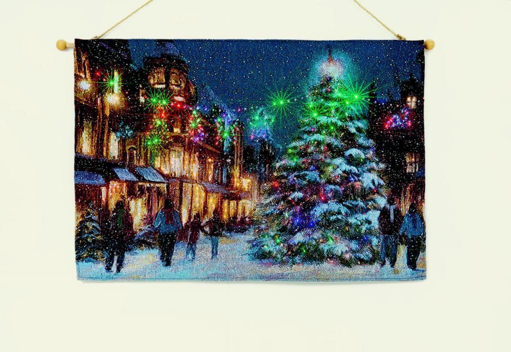 CHRISTMAS XMAS TAPESTRY 90cm X 65cm LED WALL HANGING LIGHTS FIBRE OPTIC