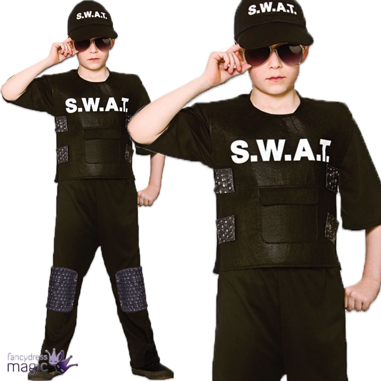 Boys SWAT Team Commander Police US Cop Officer Fancy Dress Costume