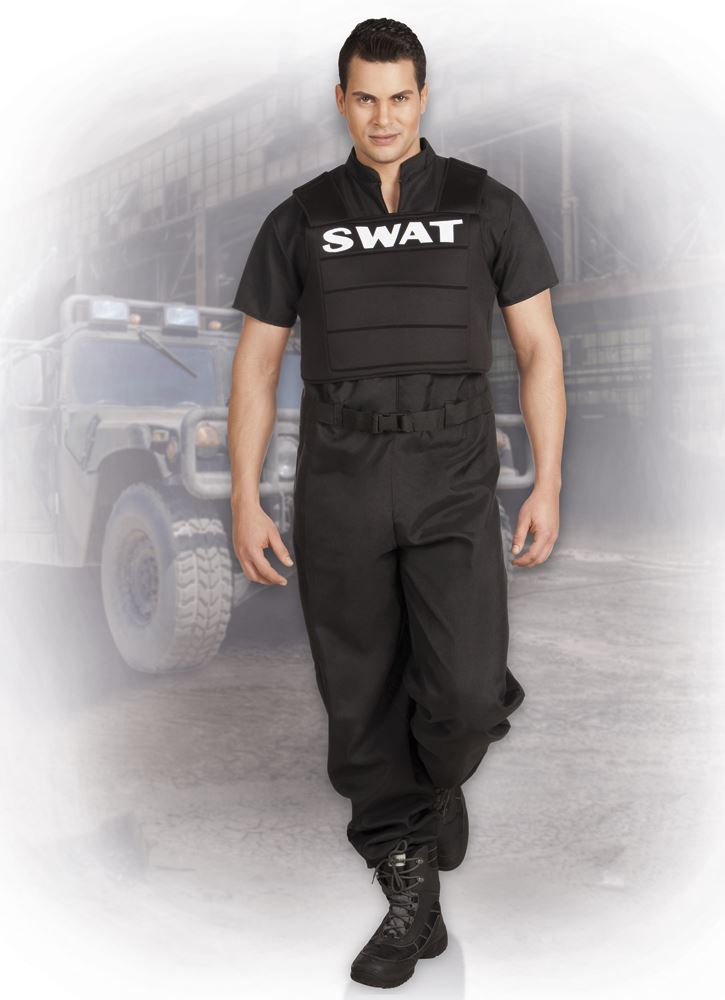 Men Police Officer SWAT FBI Jumpsuit Cop Uniform Vest Fancy Dress