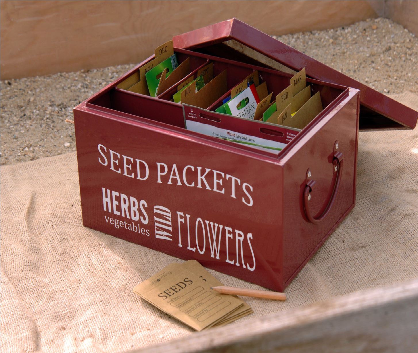 Burgon & Ball Vintage Metal Seed Packet Organiser Storage Box Tin Chic