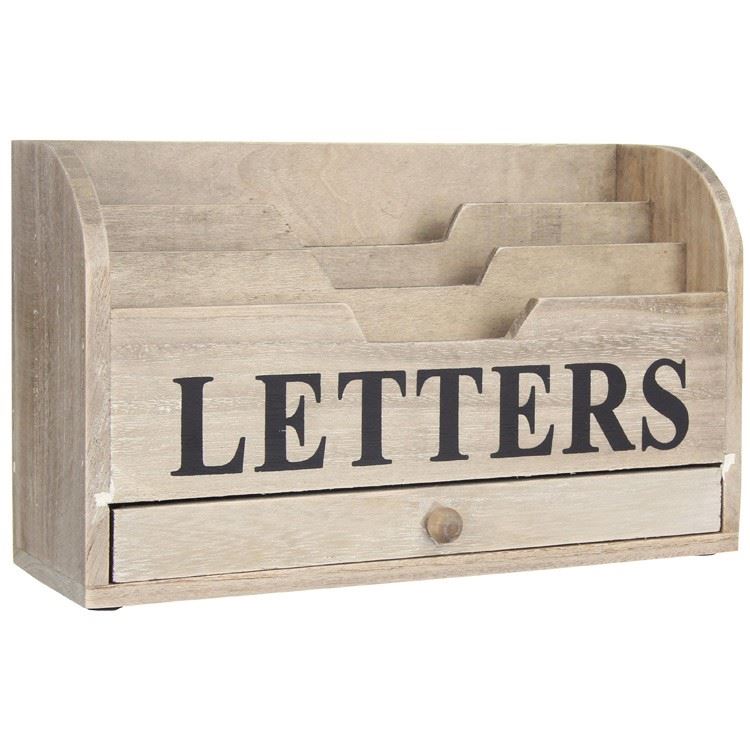 Gisela Graham Natural Distressed Wooden Letters Rack Desk Tidy With