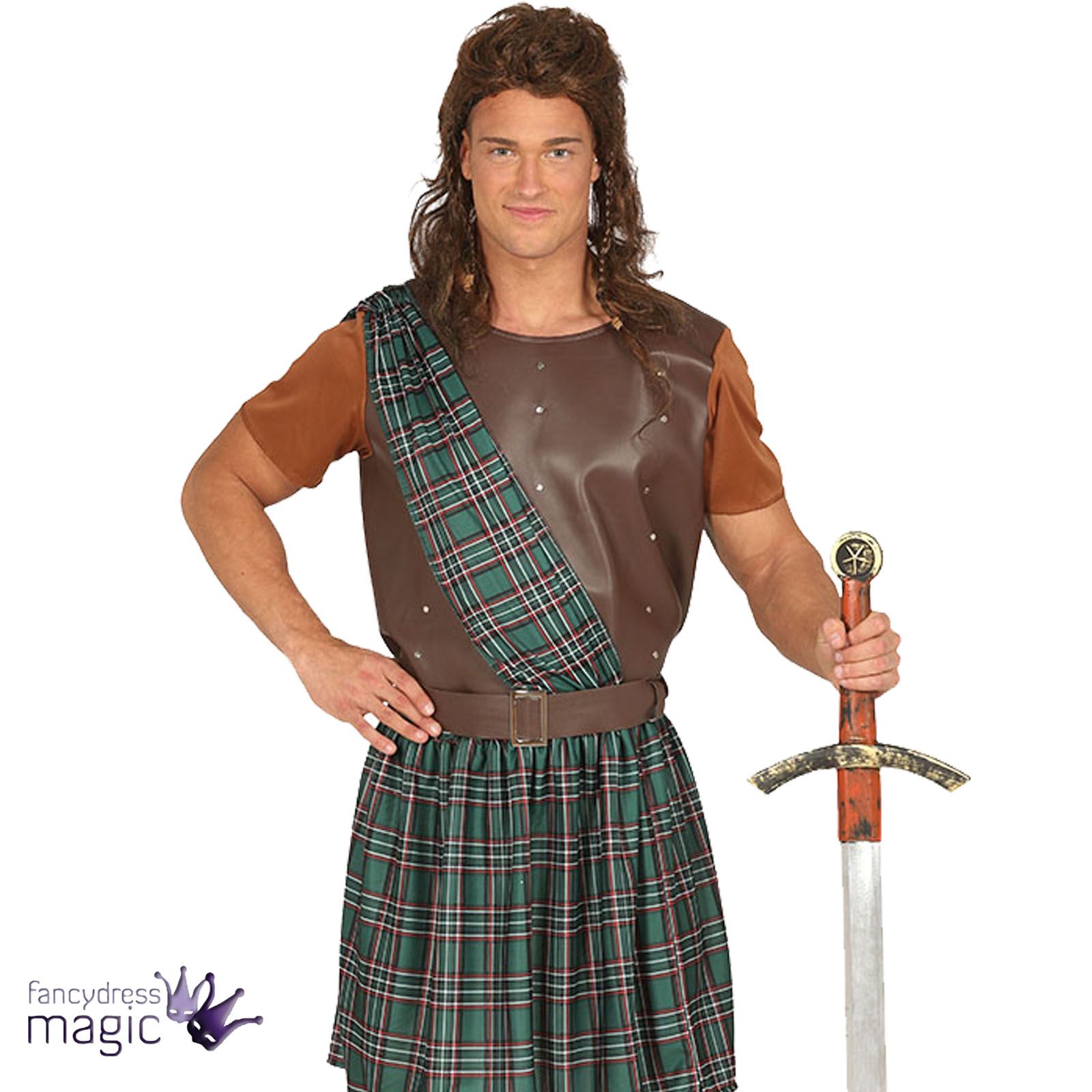 C274 Scottish Highlander Tartan Halloween Fancy Dress Adult Mens Costume Outfit