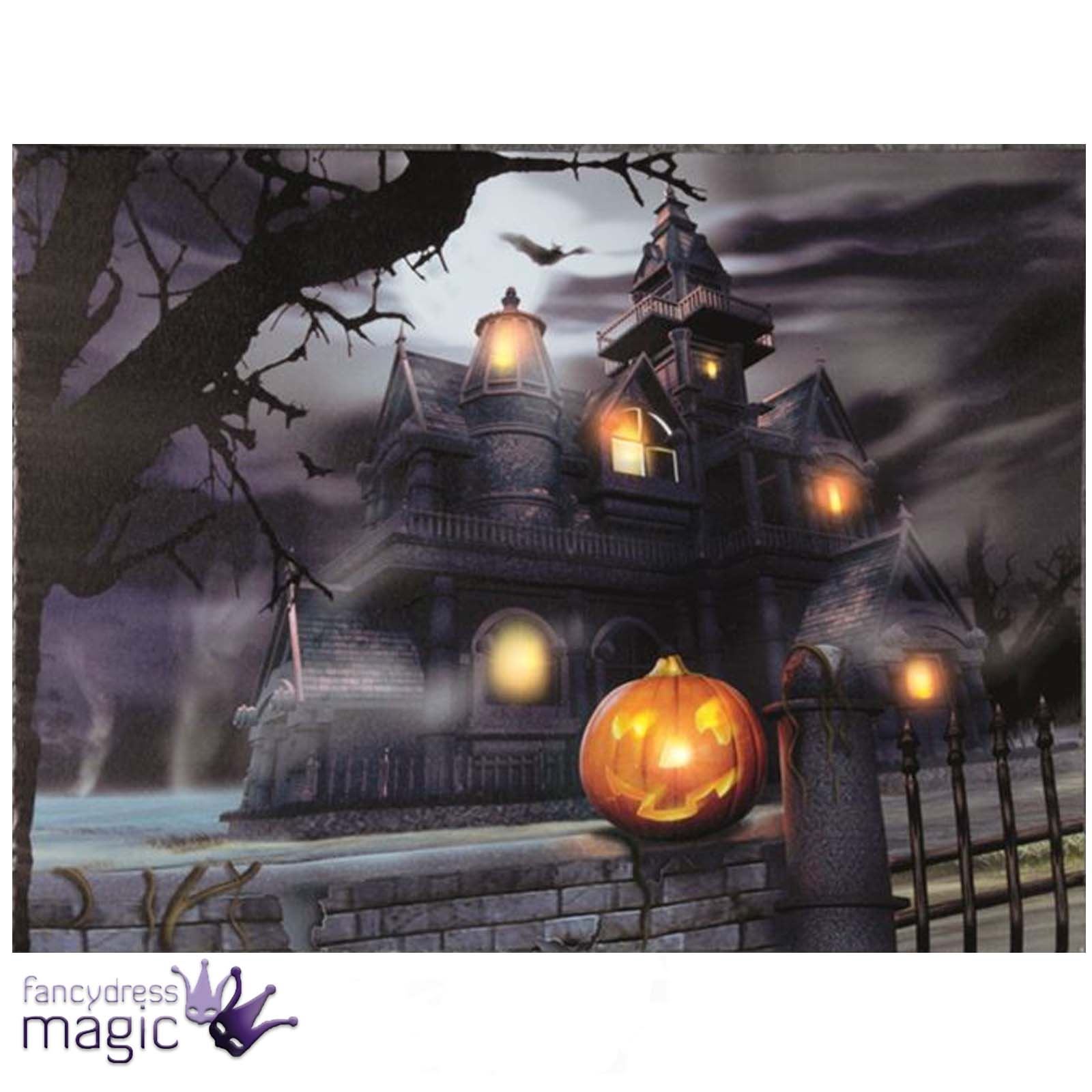 LED Light Up Canvas Halloween Spooky Scene Picture Wall Home Hanging