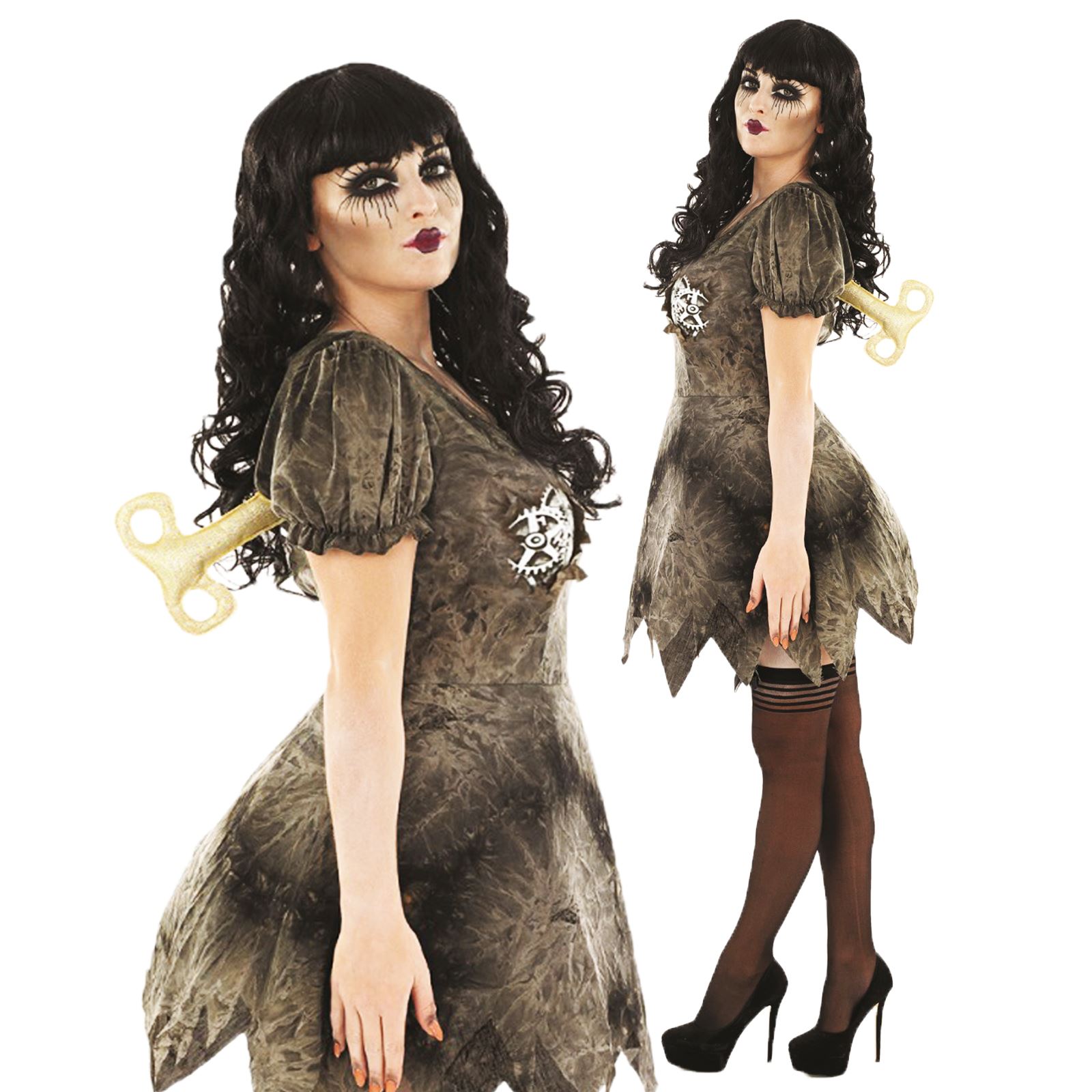Womens Halloween Creepy Wind Up Doll Steampunk Fancy Dress Costume