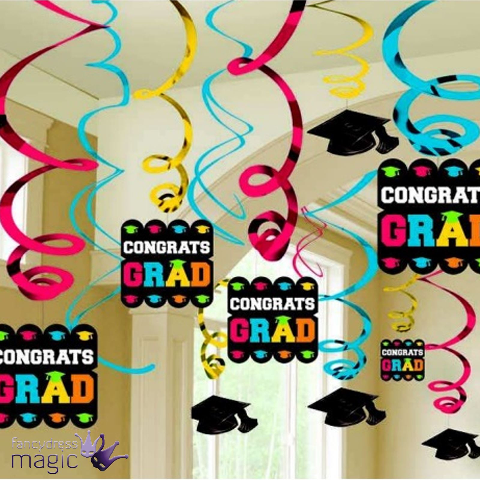 Graduation Party 50 Hanging Foil Swirl Congrats Grad Mortar Board