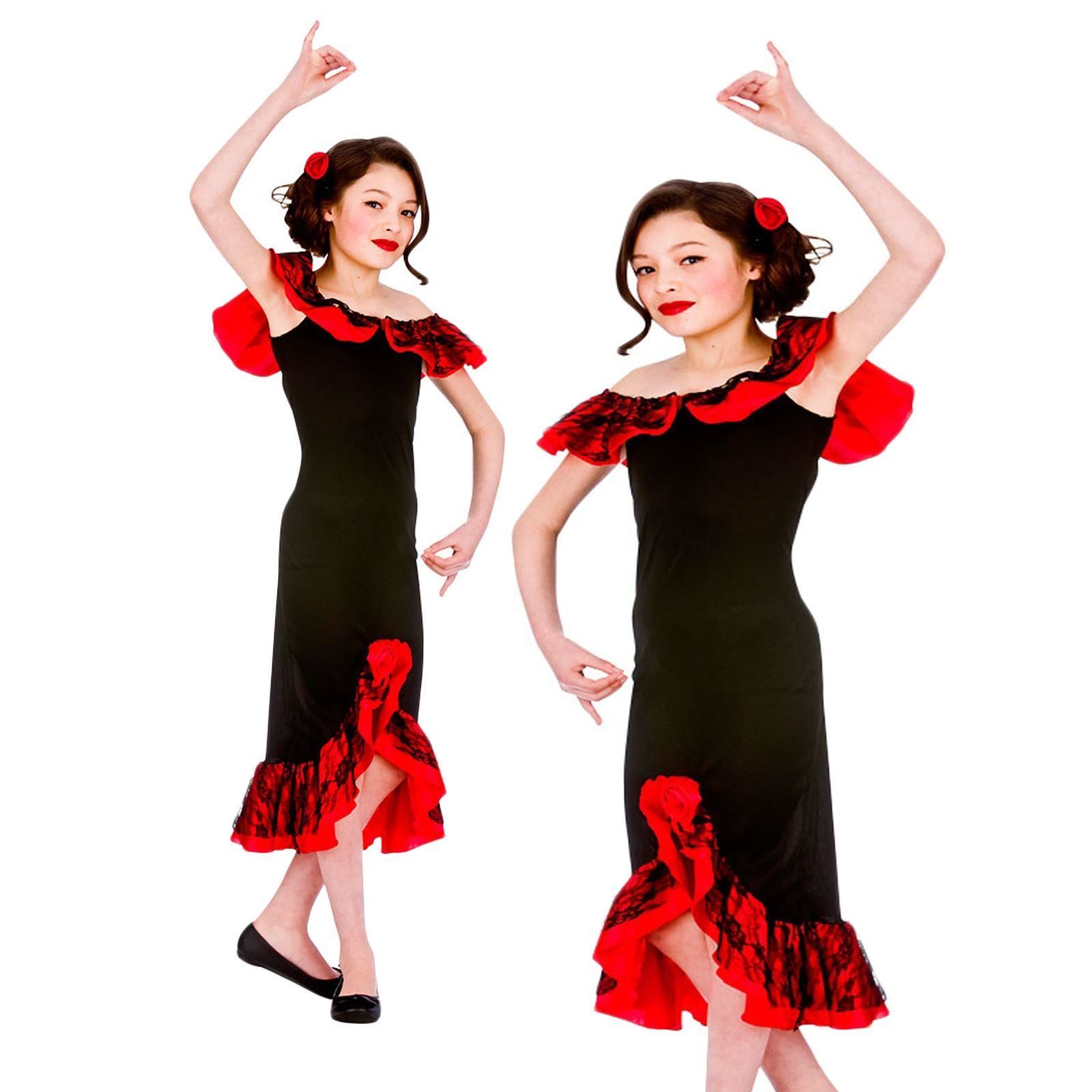 GIRLS SPANISH SPAIN SENORITA DANCE DANCING CARMEN FLAMENCO FANCY DRESS