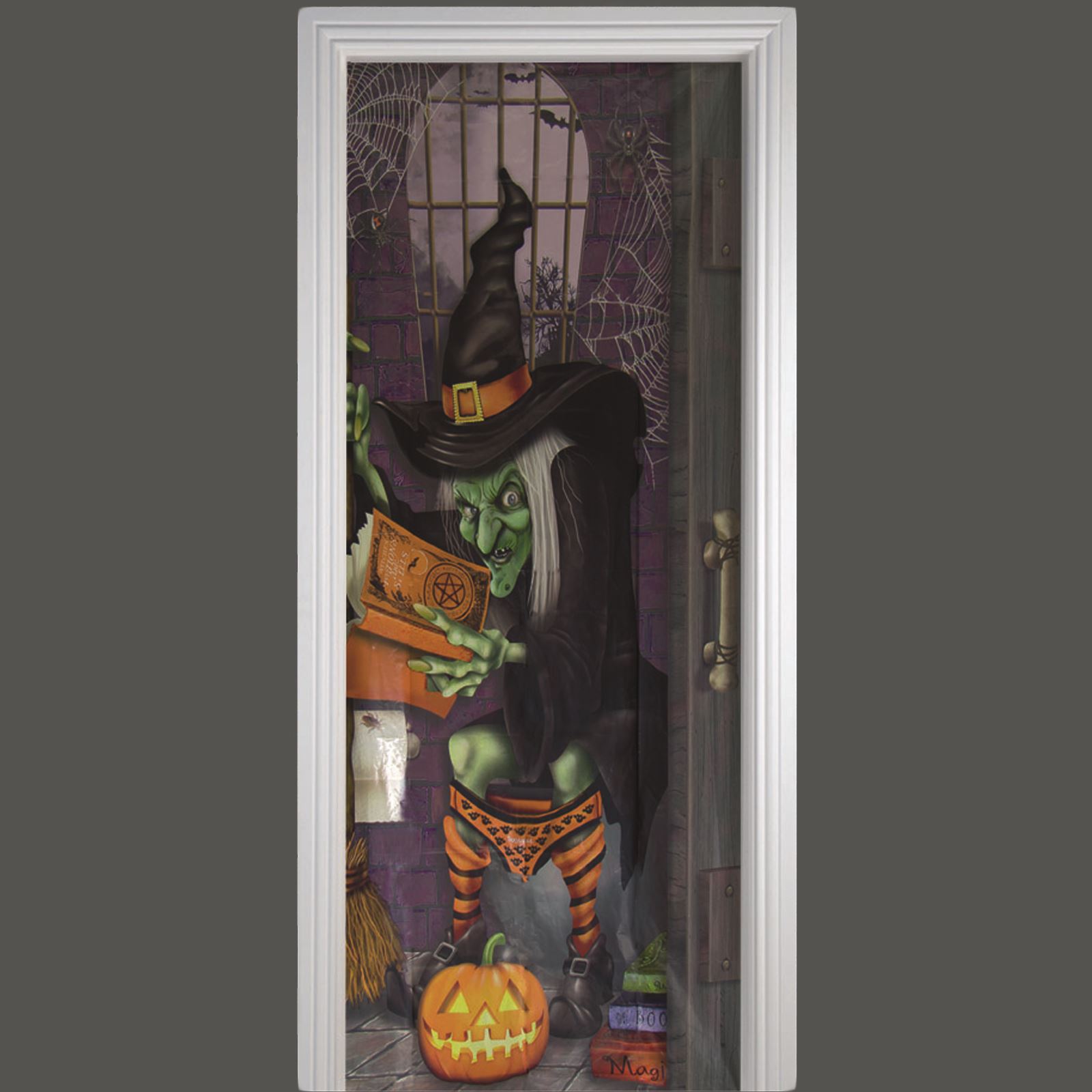 RESTROOM BATHROOM DOOR COVER POSTER WITCH BODY PARTS HORROR SCARY HALLOWEEN PROP