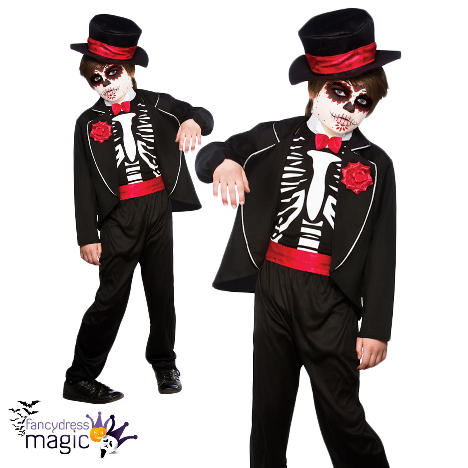 Boys Halloween Fancy Dress Day Of The Dead Skeleton Costume Outfit Skull Mexican eBay