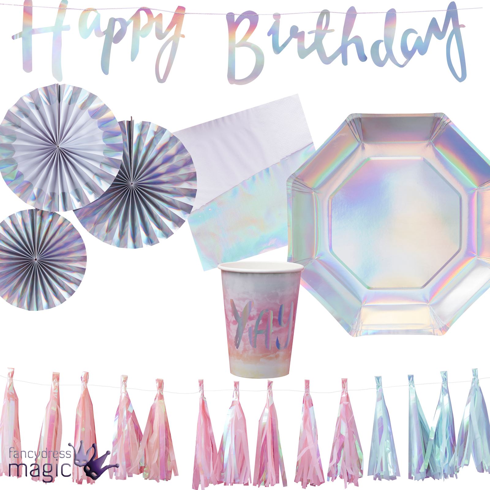 Ginger Ray Iridescent Rainbow Party Pride Birthday Partyware Tableware