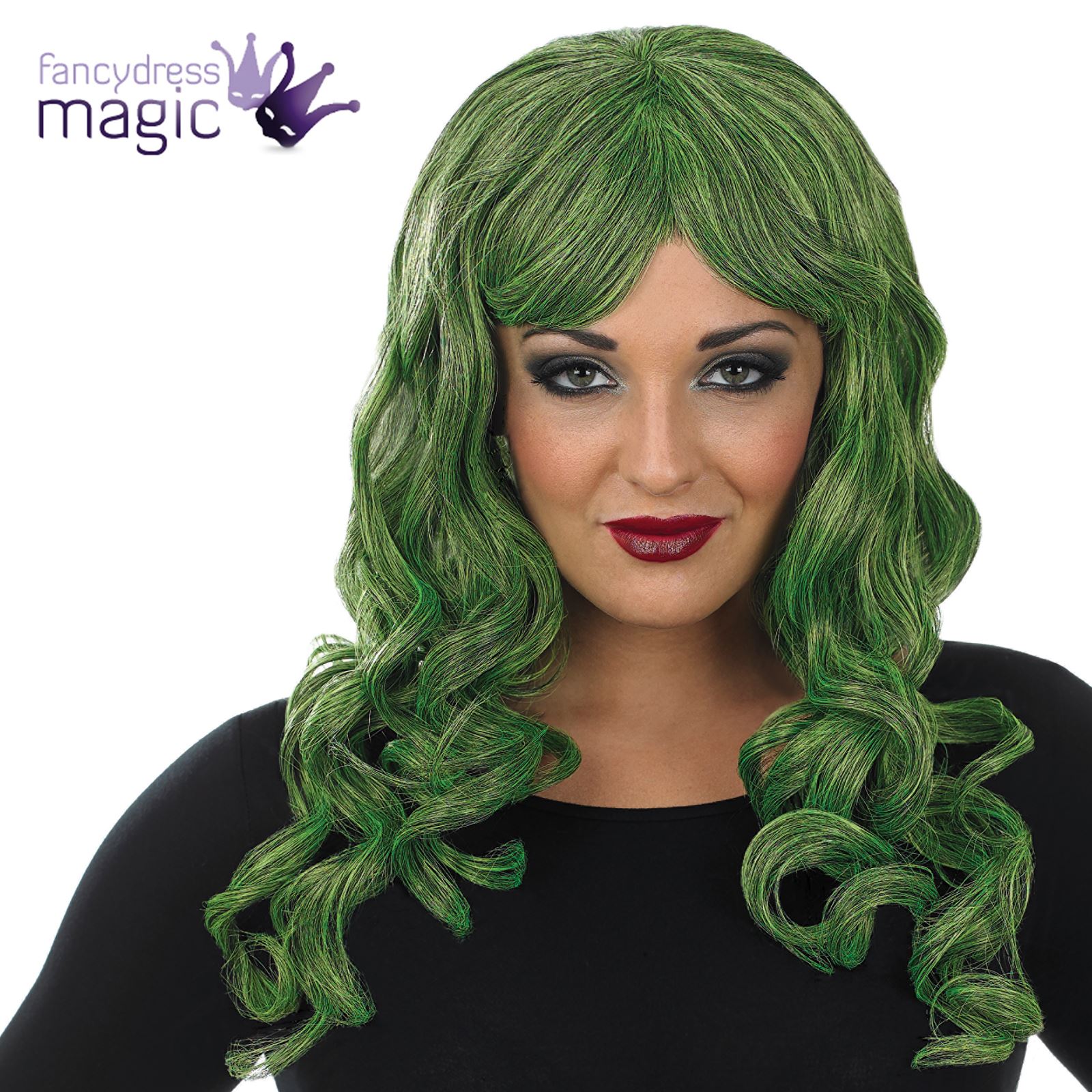 Ladies Long Curly Fringe Temptress Wig Halloween Fancy 