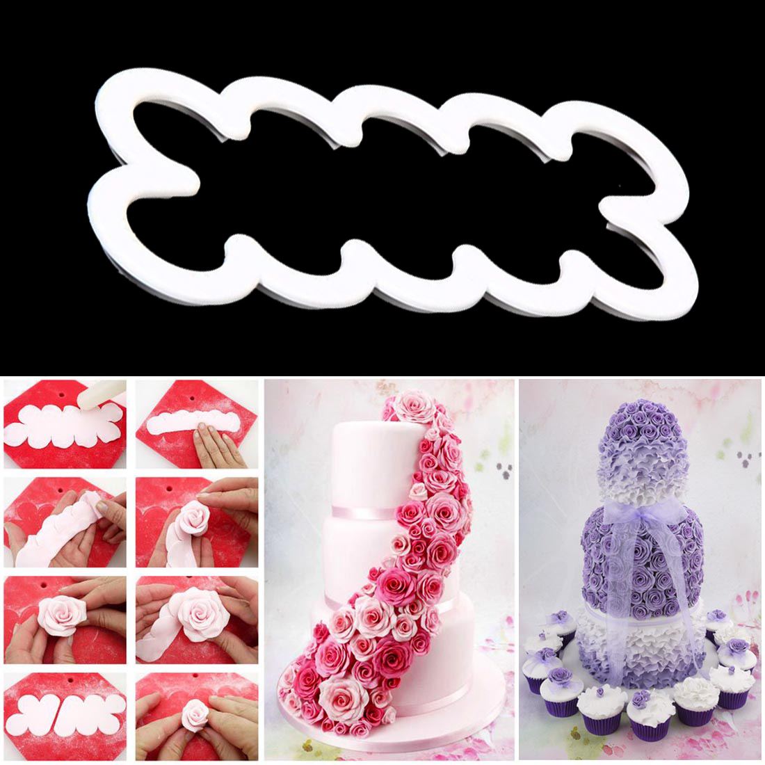 DIY Rose Petal Flower Cake Cutter Fondant Icing 3D Tool Decorating