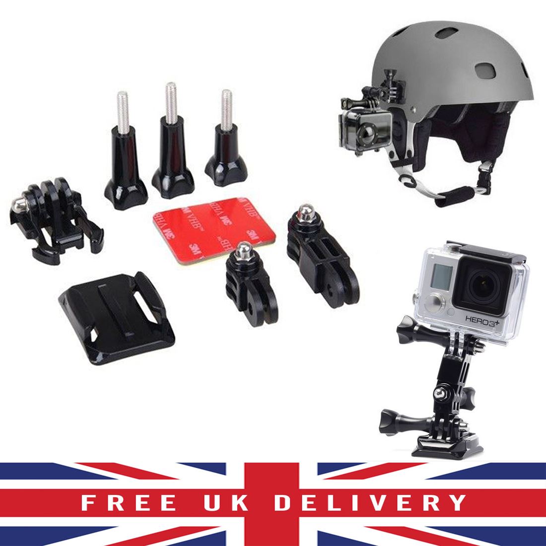 Helmet Side Mount Kit Adjustment Curved Adhesive For GoPro Hero 1 2 3 3