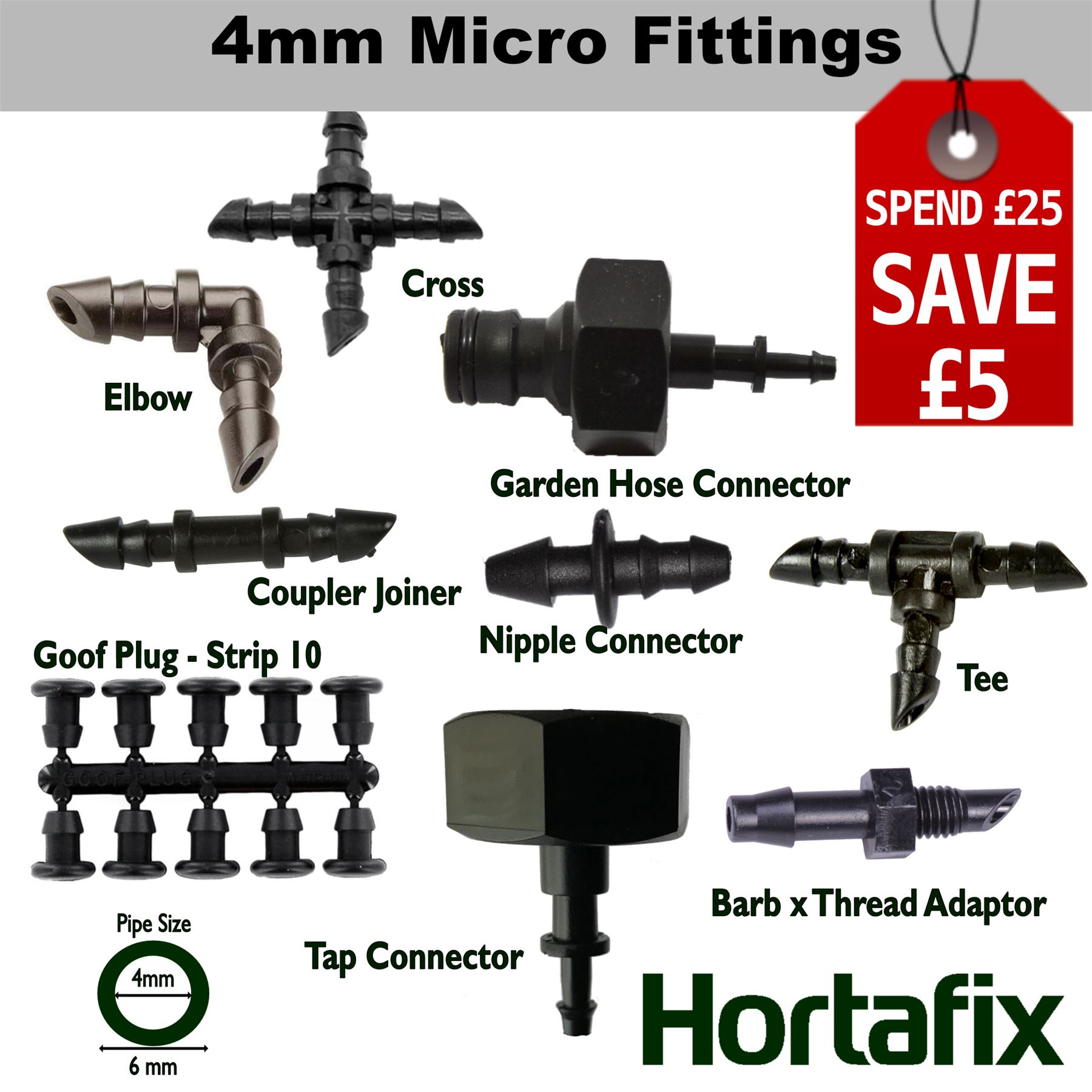 MICRO IRRIGATION CONNECTORS TEE PLUG ELBOW JOINER TAP // HOSE ADAPTORS