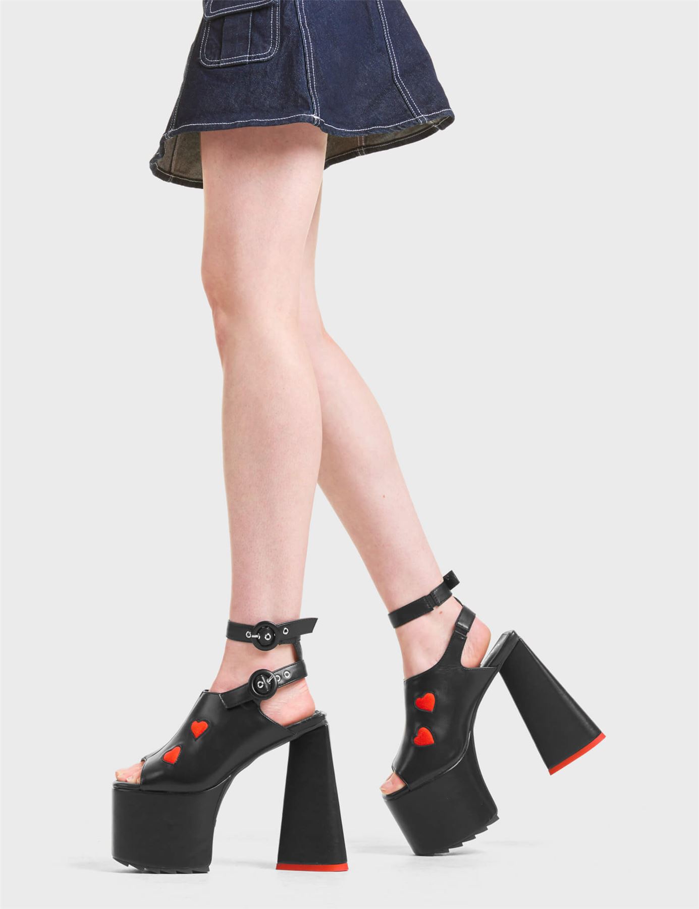 Lamoda Platform Sandals Perfect Girl Open Toe High Heels with Straps, Black/Red - Picture 15 of 21