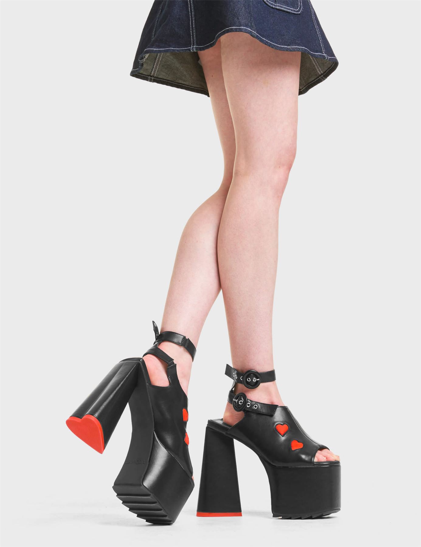 Lamoda Platform Sandals Perfect Girl Open Toe High Heels with Straps, Black/Red - Picture 19 of 21