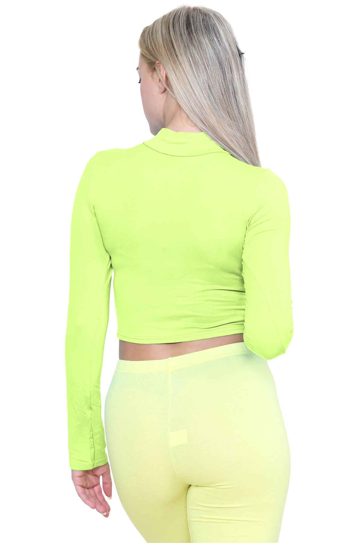 Turtle Neck Crop Top Womens Plain Long Sleeve Stretchy Basic Polo Neck T-Shirt - Picture 71 of 129