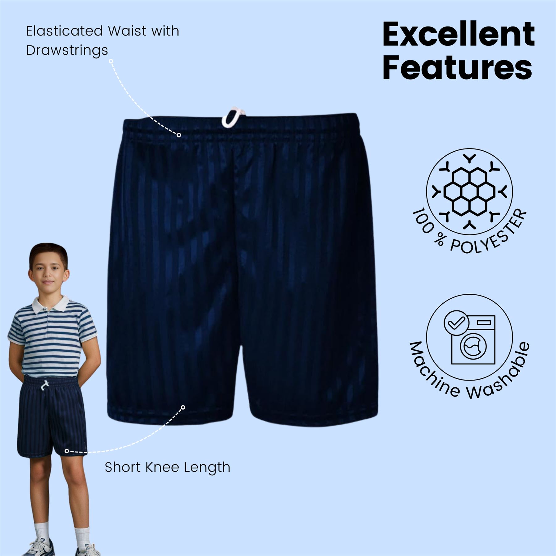 Kinder PE Schulshorts Jungen Kinder Schattenstreifen Unisex Sport Fußball kurze Hose - Bild 15 von 42