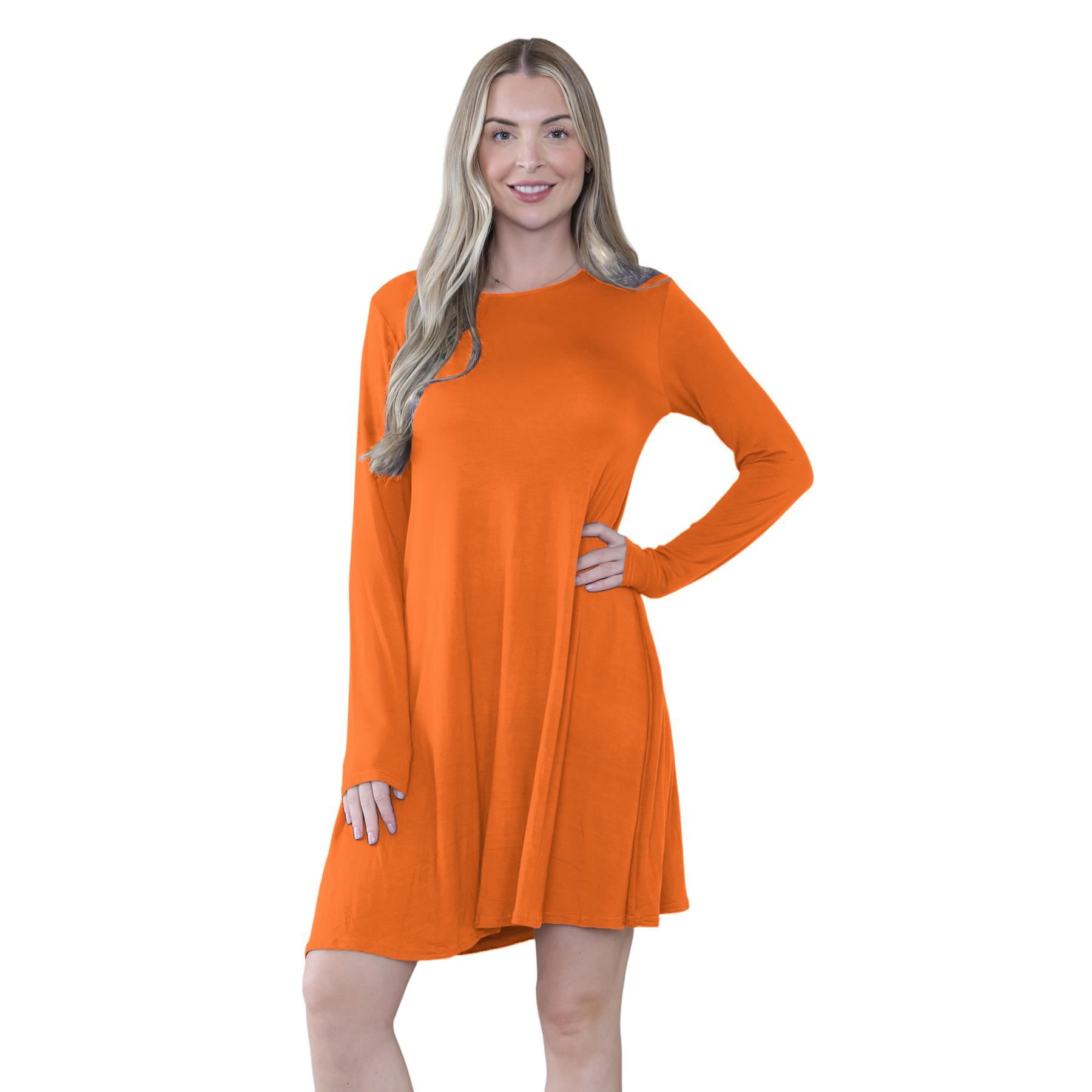 Damen Swing Kleid Uni Langarm Freizeit Ausgestellt A Linie Mini Oberteil Übergröße - Bild 61 von 100